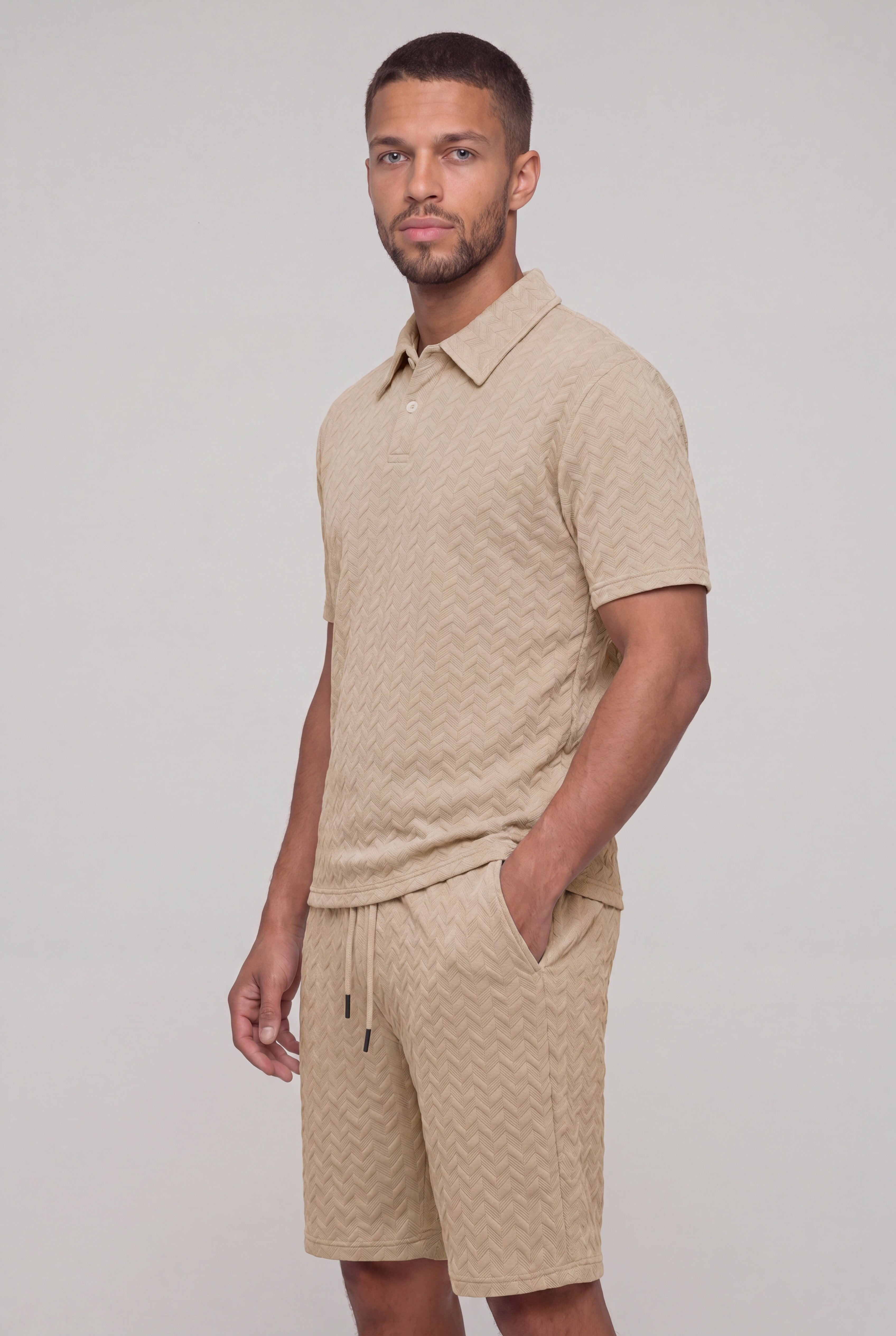 VELRICO TEXTURED POLO SET - KHAKI
