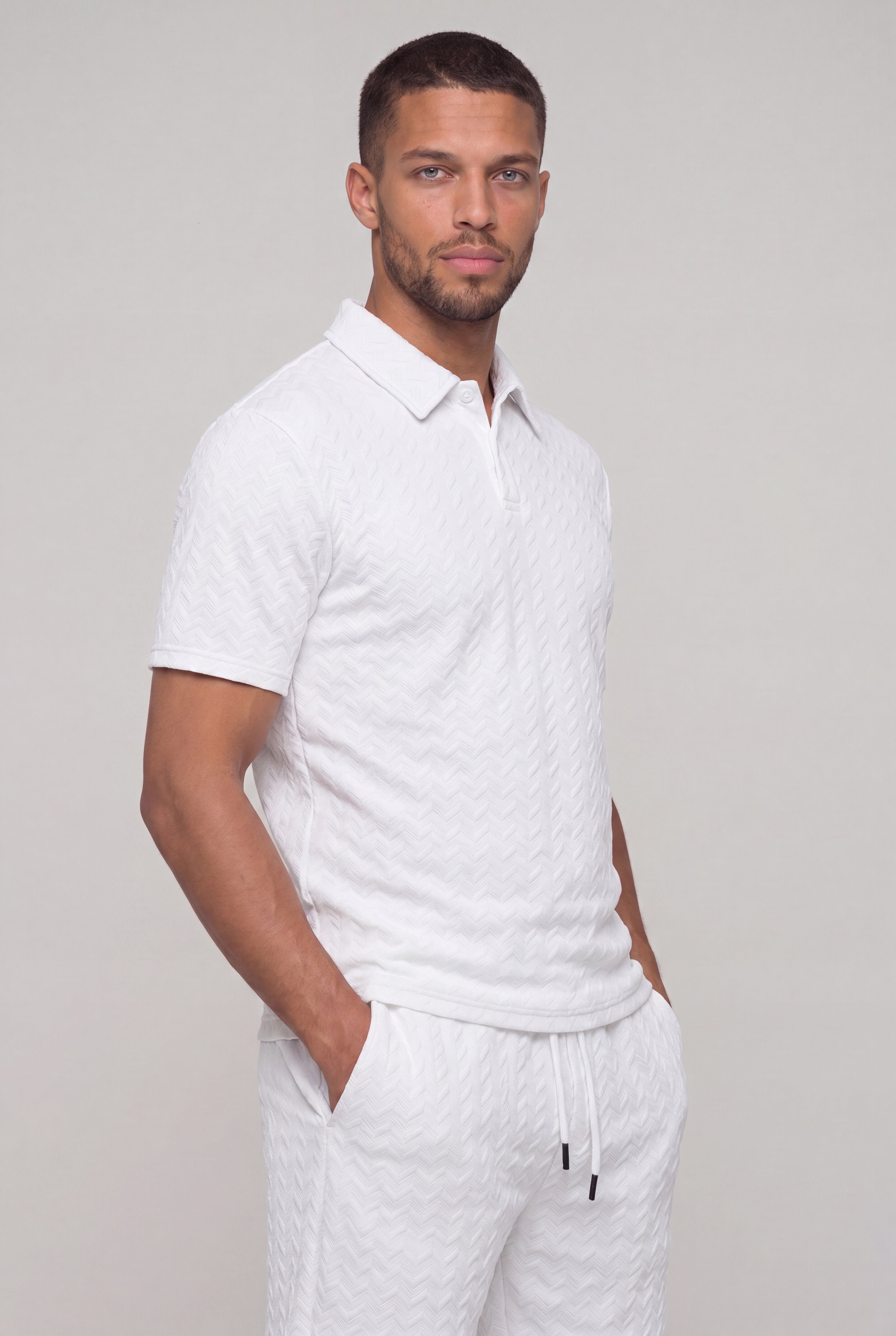 VELRICO TEXTURED POLO SET - WHITE