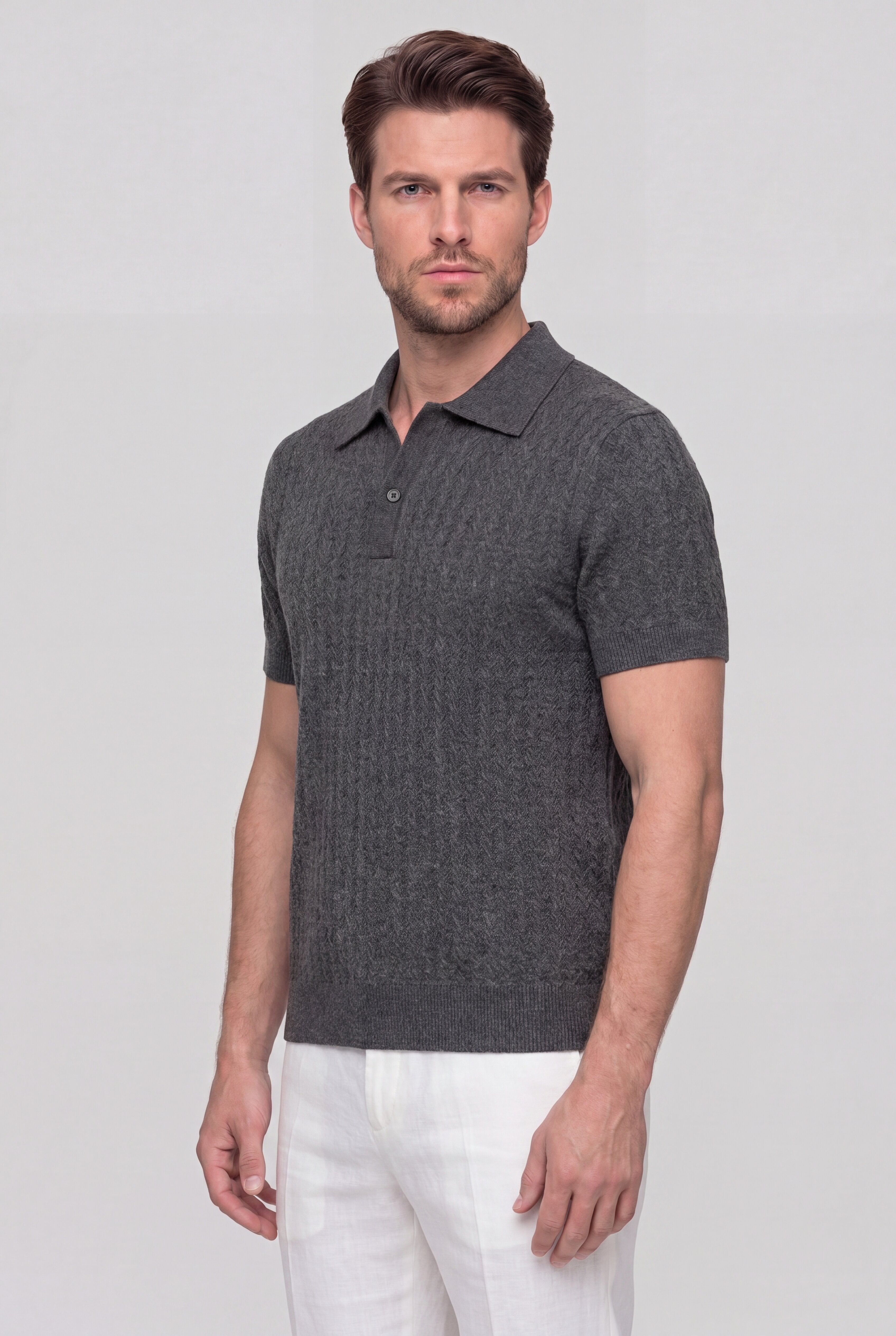 VELRION TEXTURED POLO SHIRT – GRAY