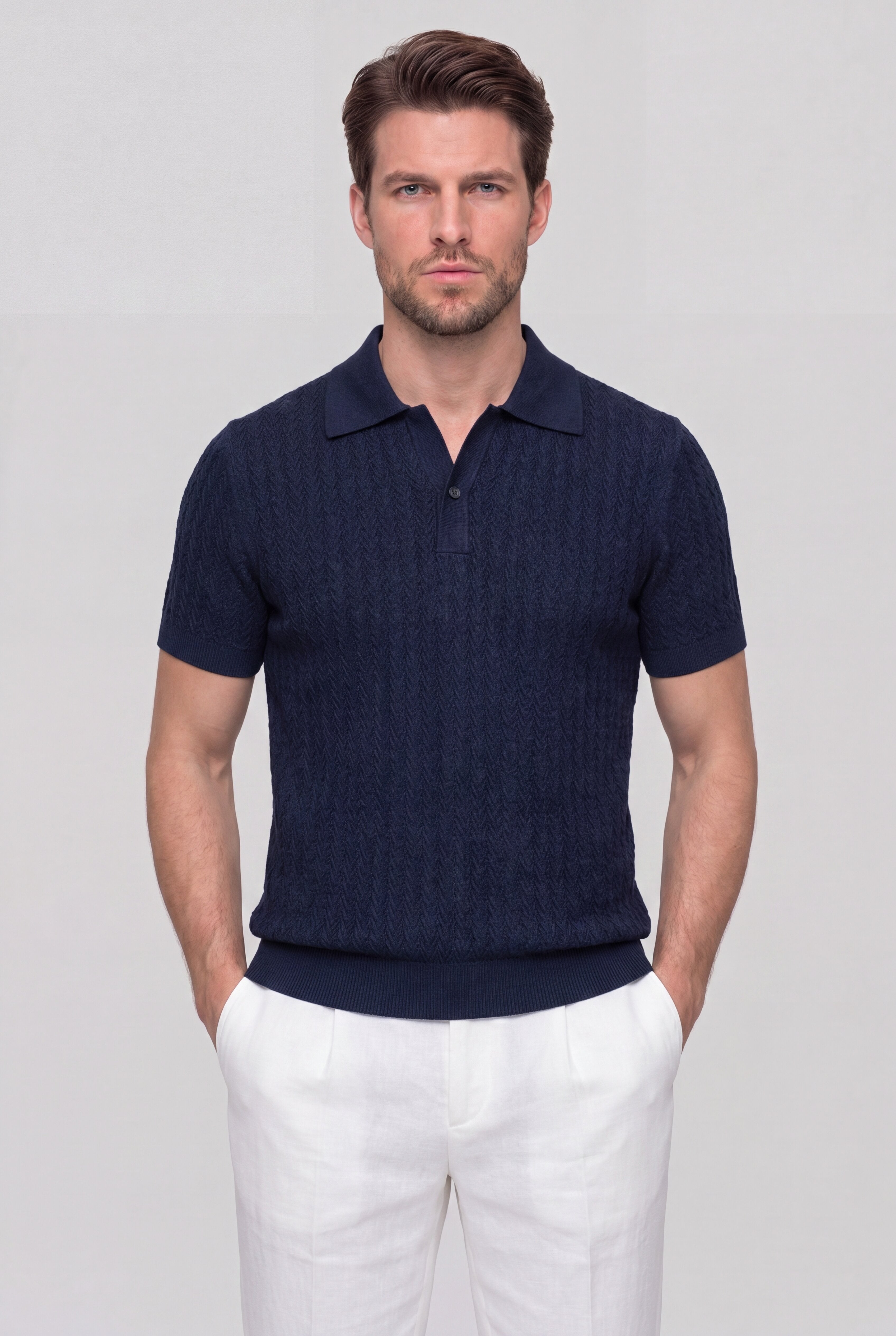 VELRION TEXTURED POLO SHIRT – NAVY