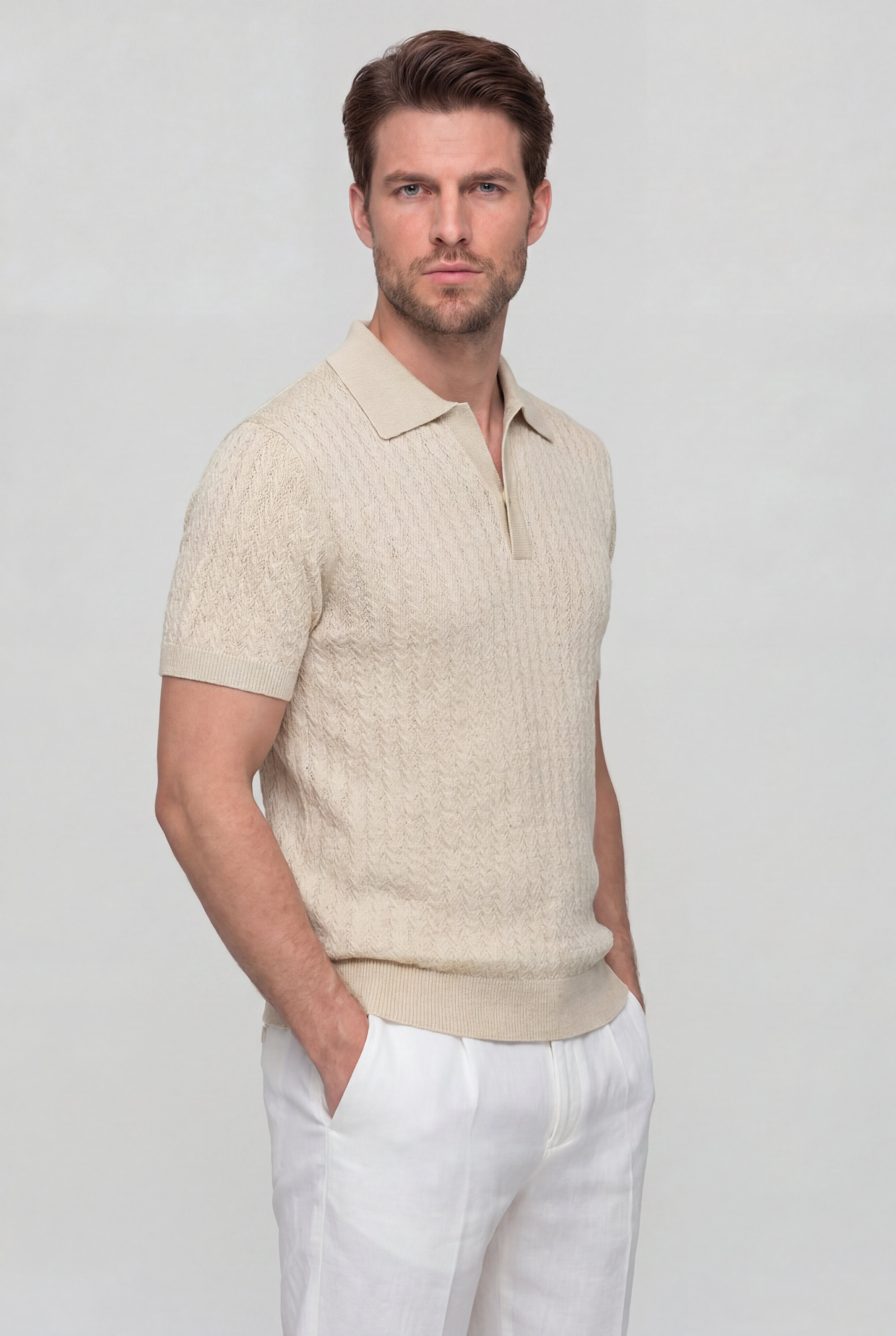 VELRION TEXTURED POLO SHIRT – WHITE
