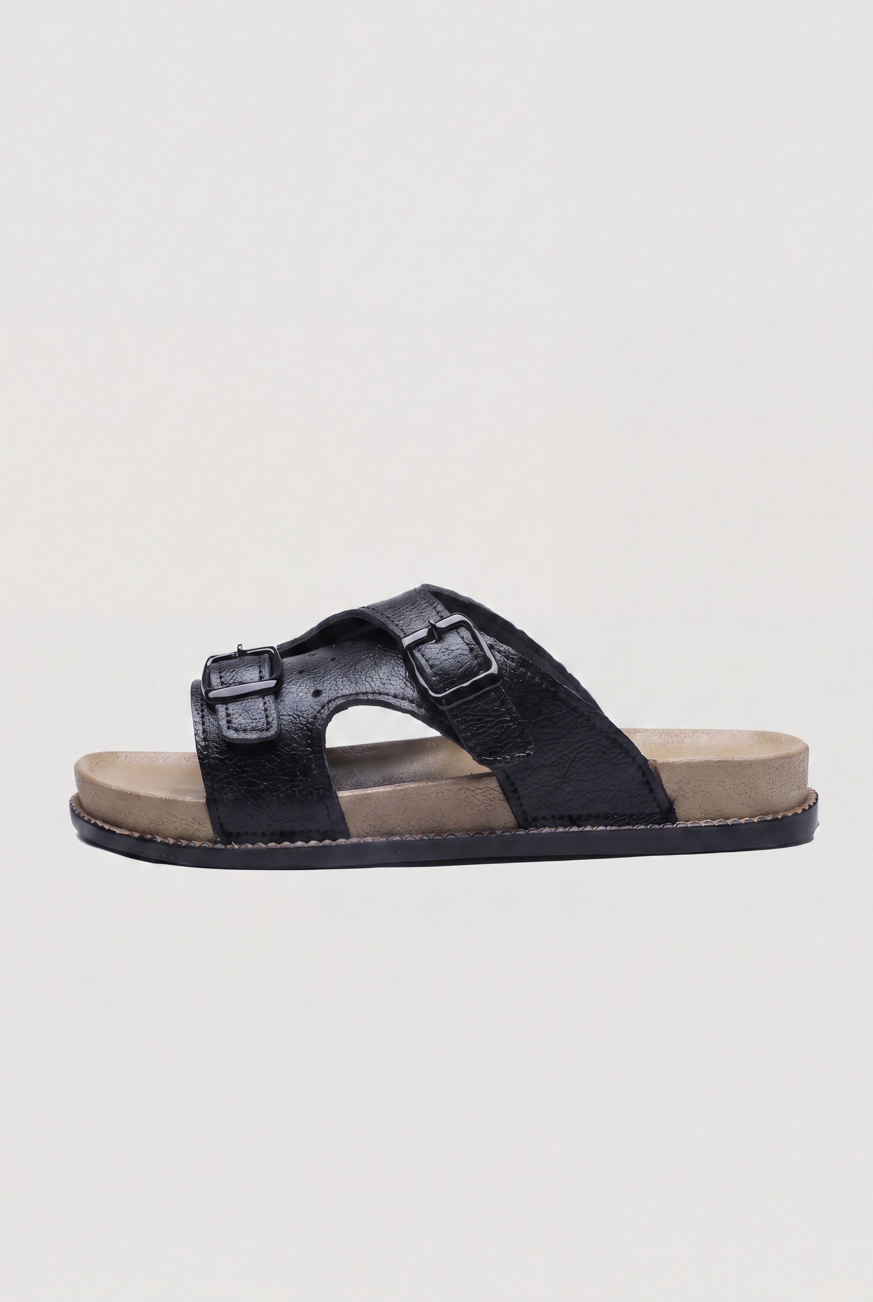 VELTA DOUBLE BUCKLE SLIDES - BLACK