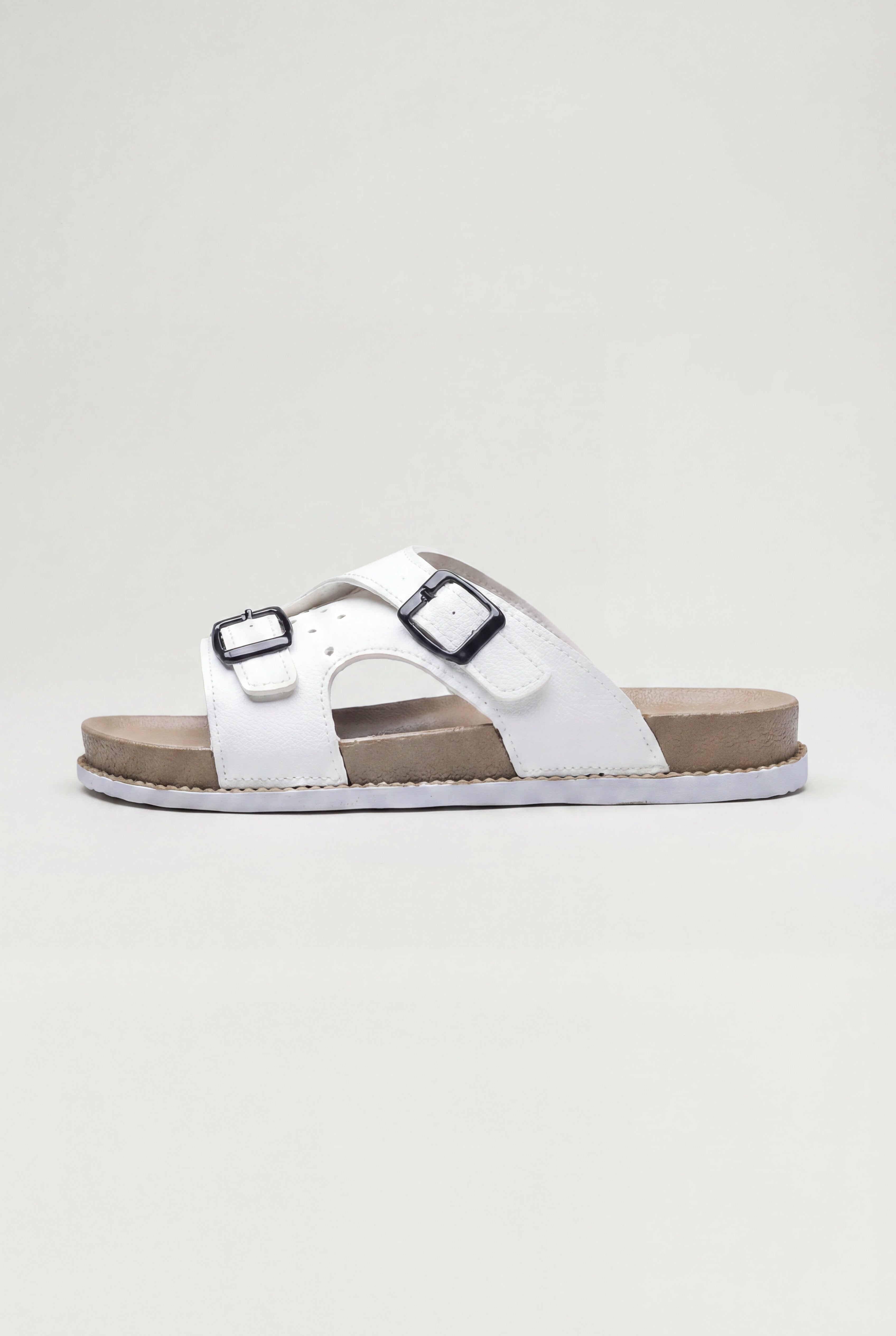 VELTA DOUBLE BUCKLE SLIDES - WHITE