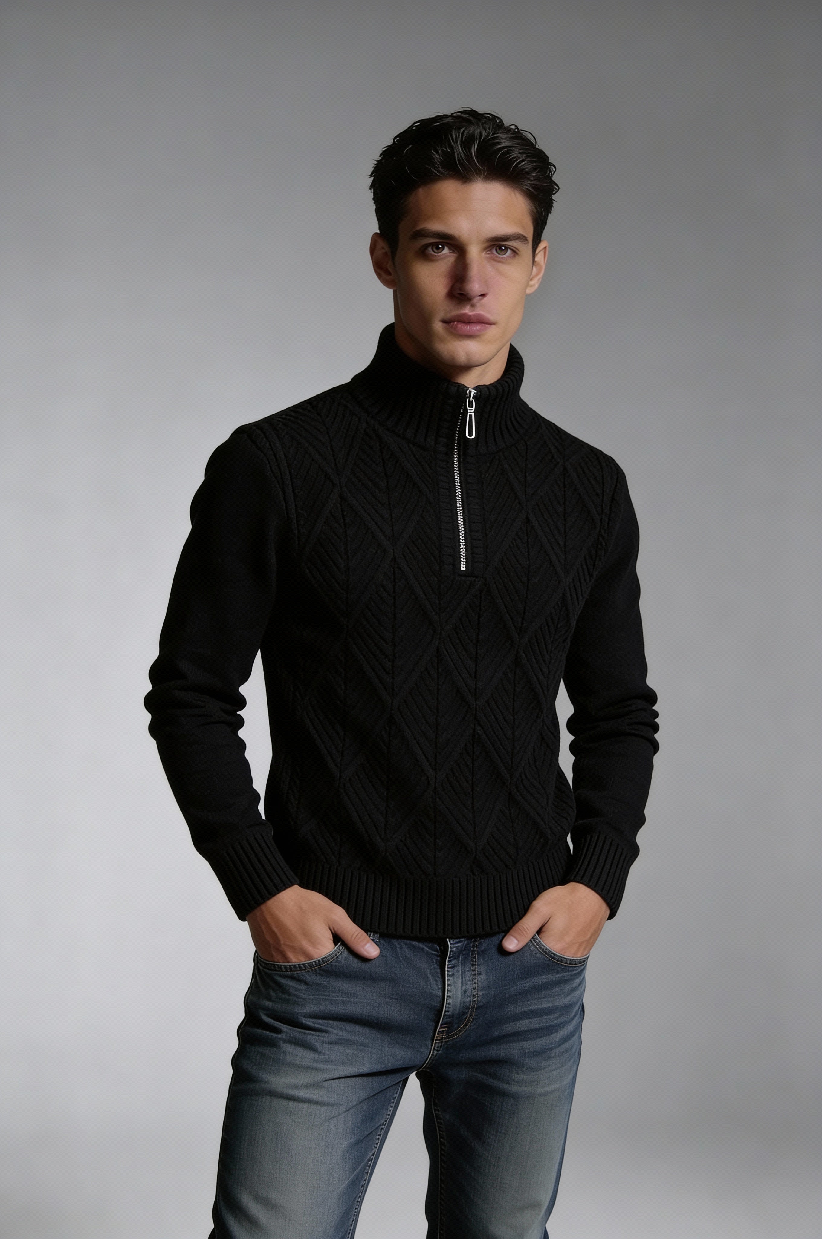 VELTRIN HALF-ZIP SWEATER – BLACK