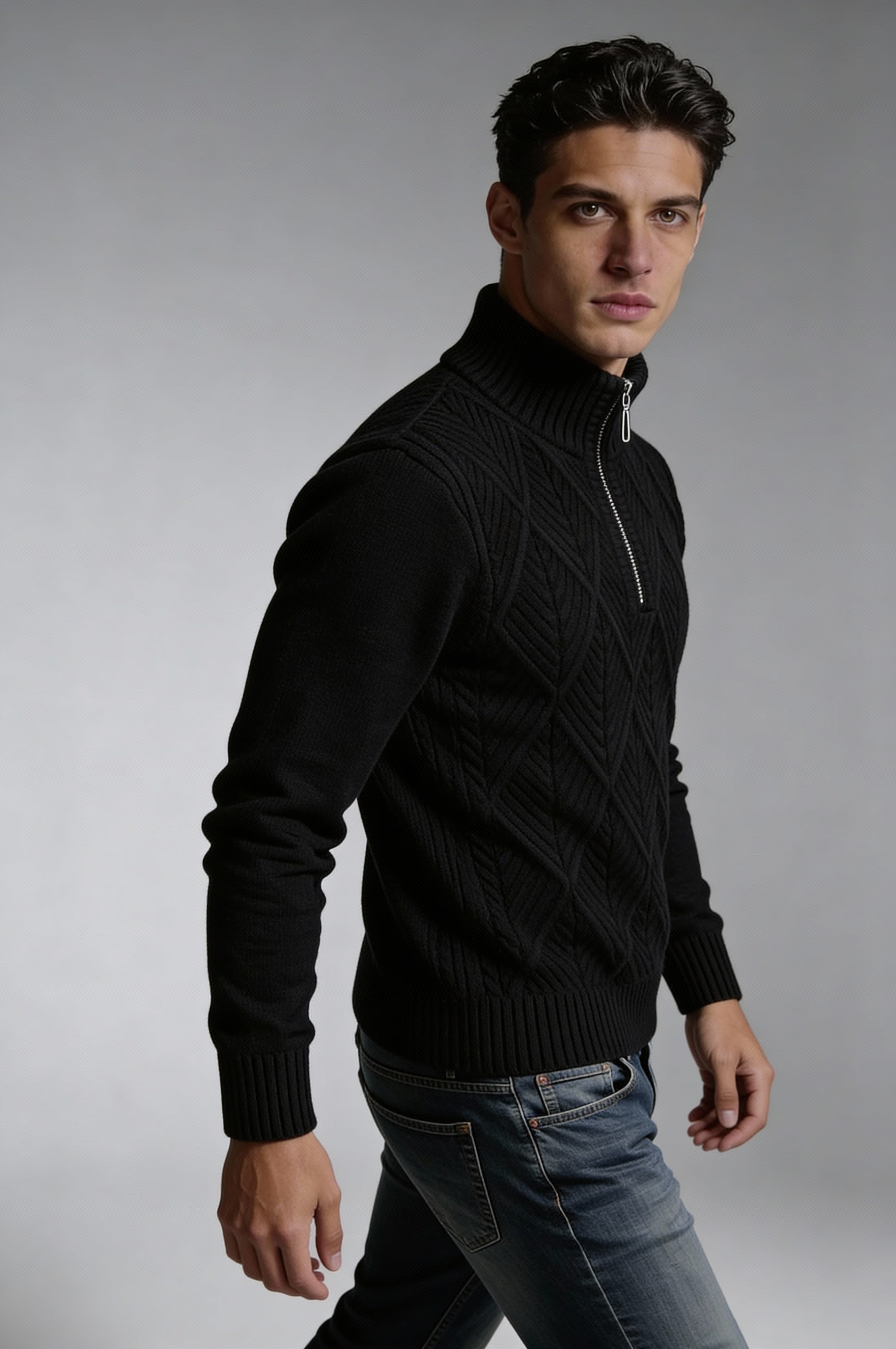 VELTRIN HALF-ZIP SWEATER – BLACK