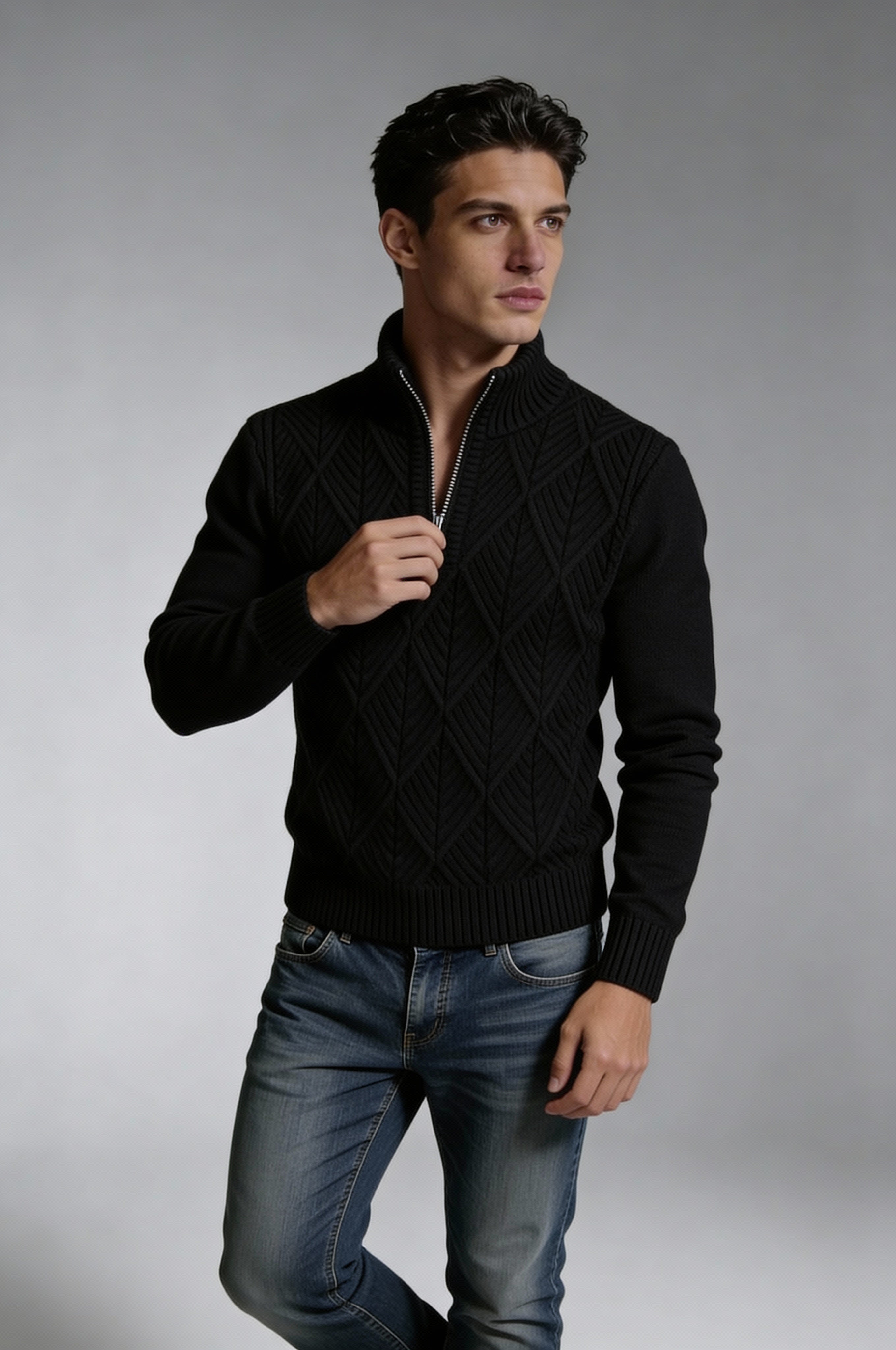 VELTRIN HALF-ZIP SWEATER – BLACK