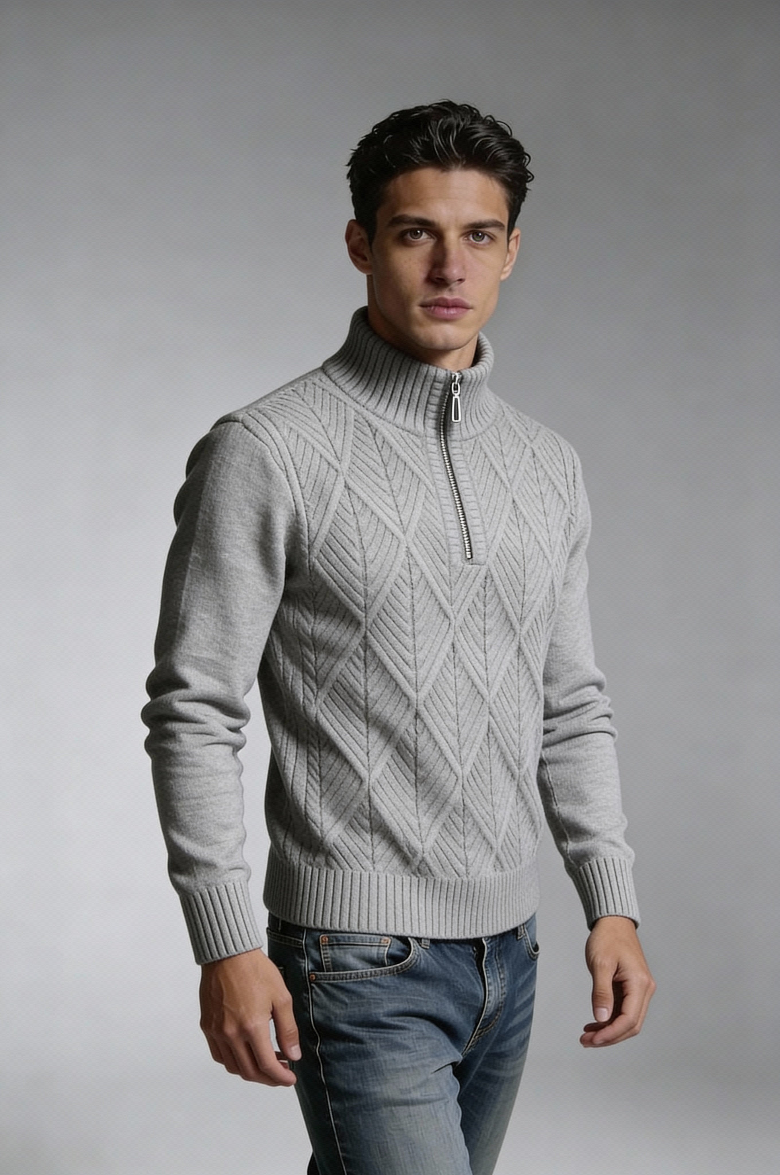 VELTRIN HALF-ZIP SWEATER – GRAY