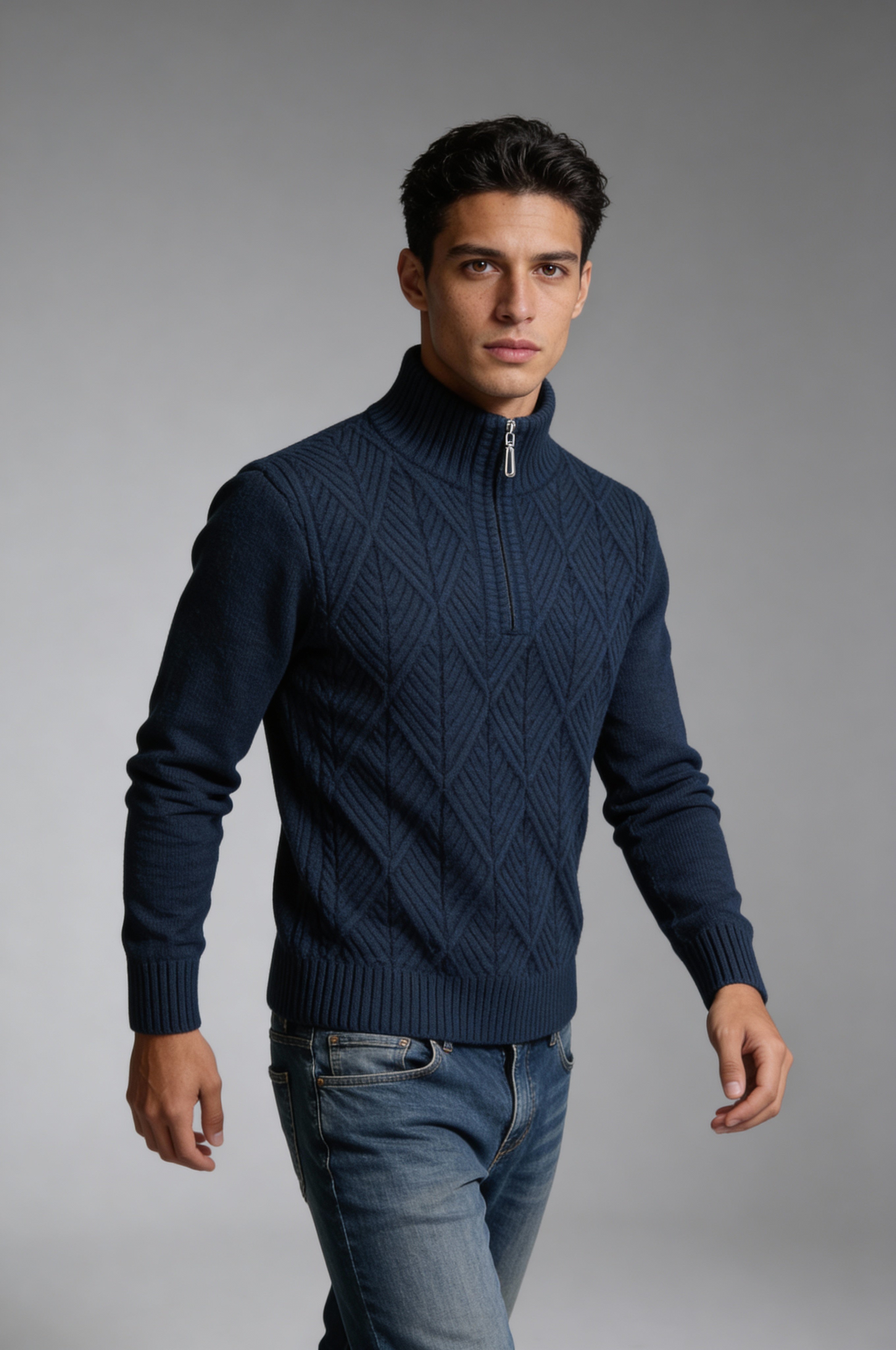 VELTRIN HALF-ZIP SWEATER – NAVY