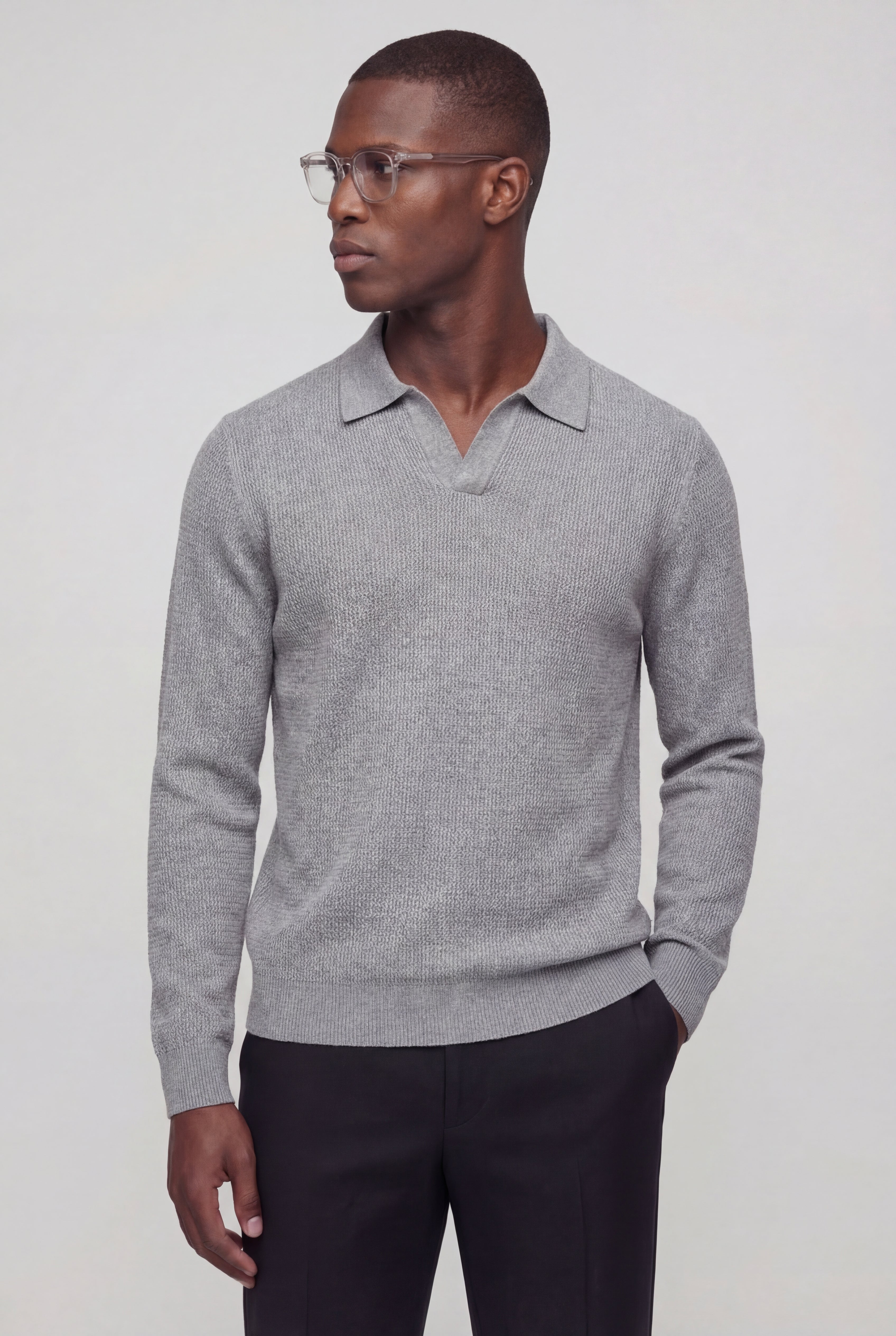 VELTRION KNIT COLLAR SWEATER – GRAY