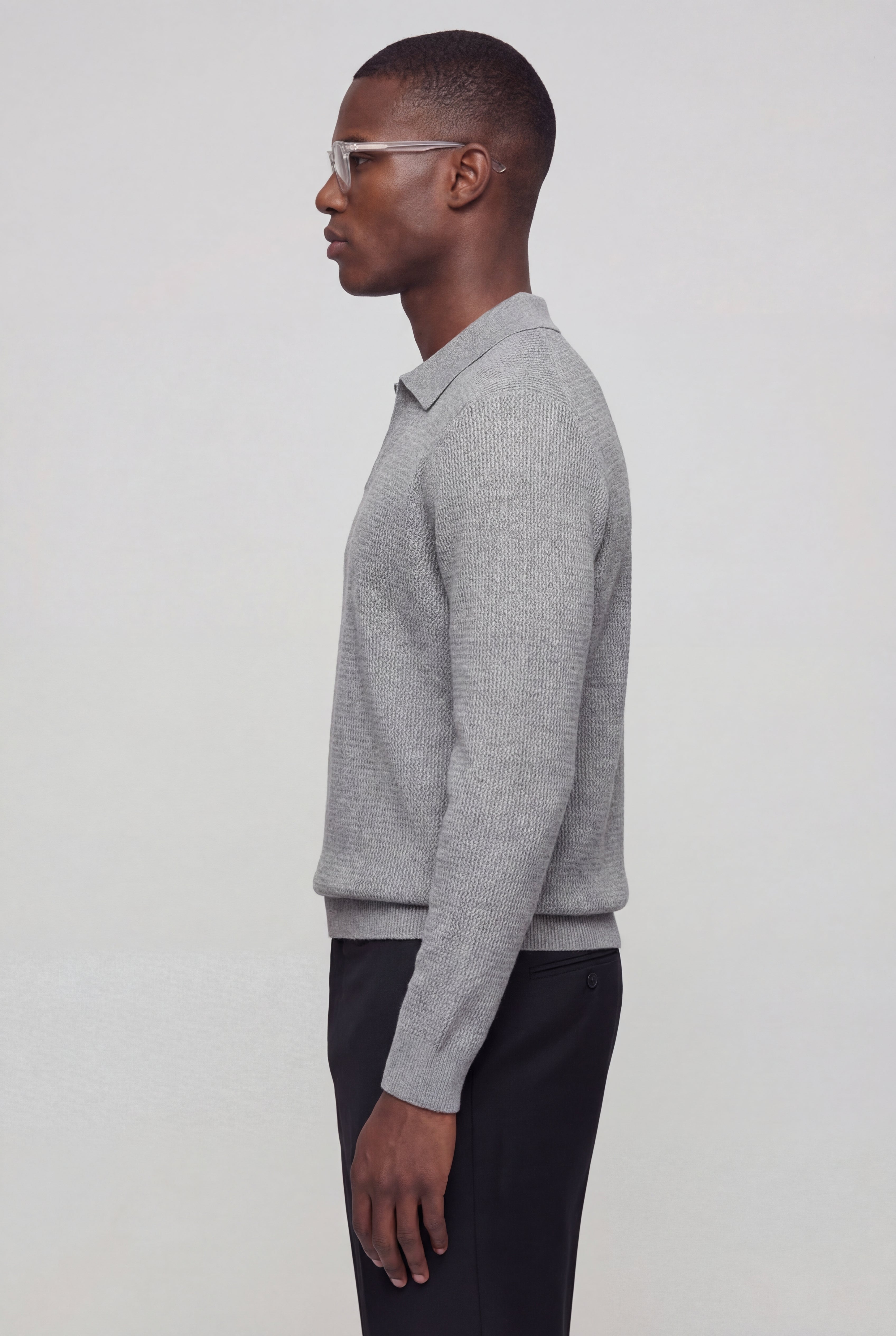 VELTRION KNIT COLLAR SWEATER – GRAY