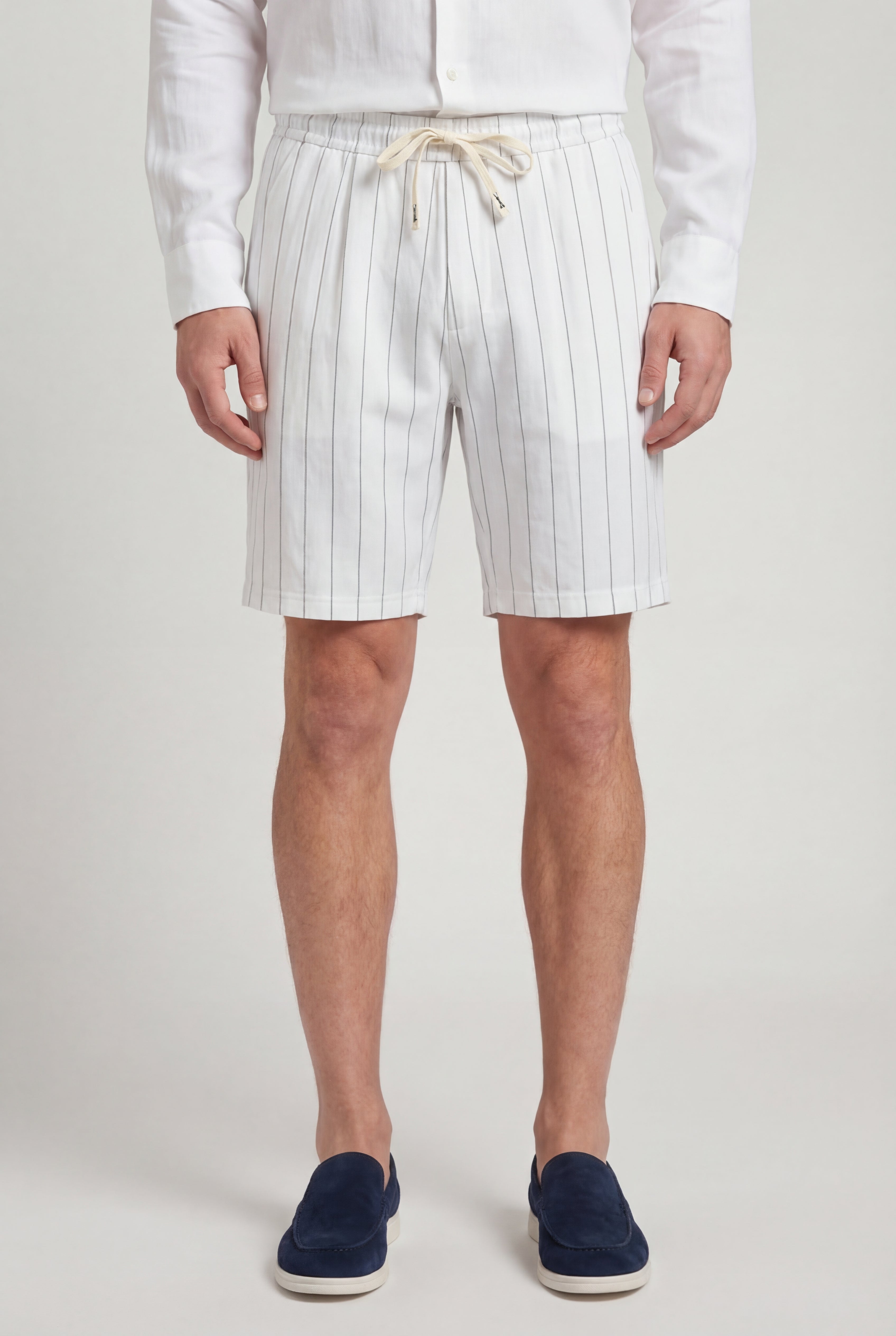 CALVAREL STRIPED LINEN SHORTS – WHITE