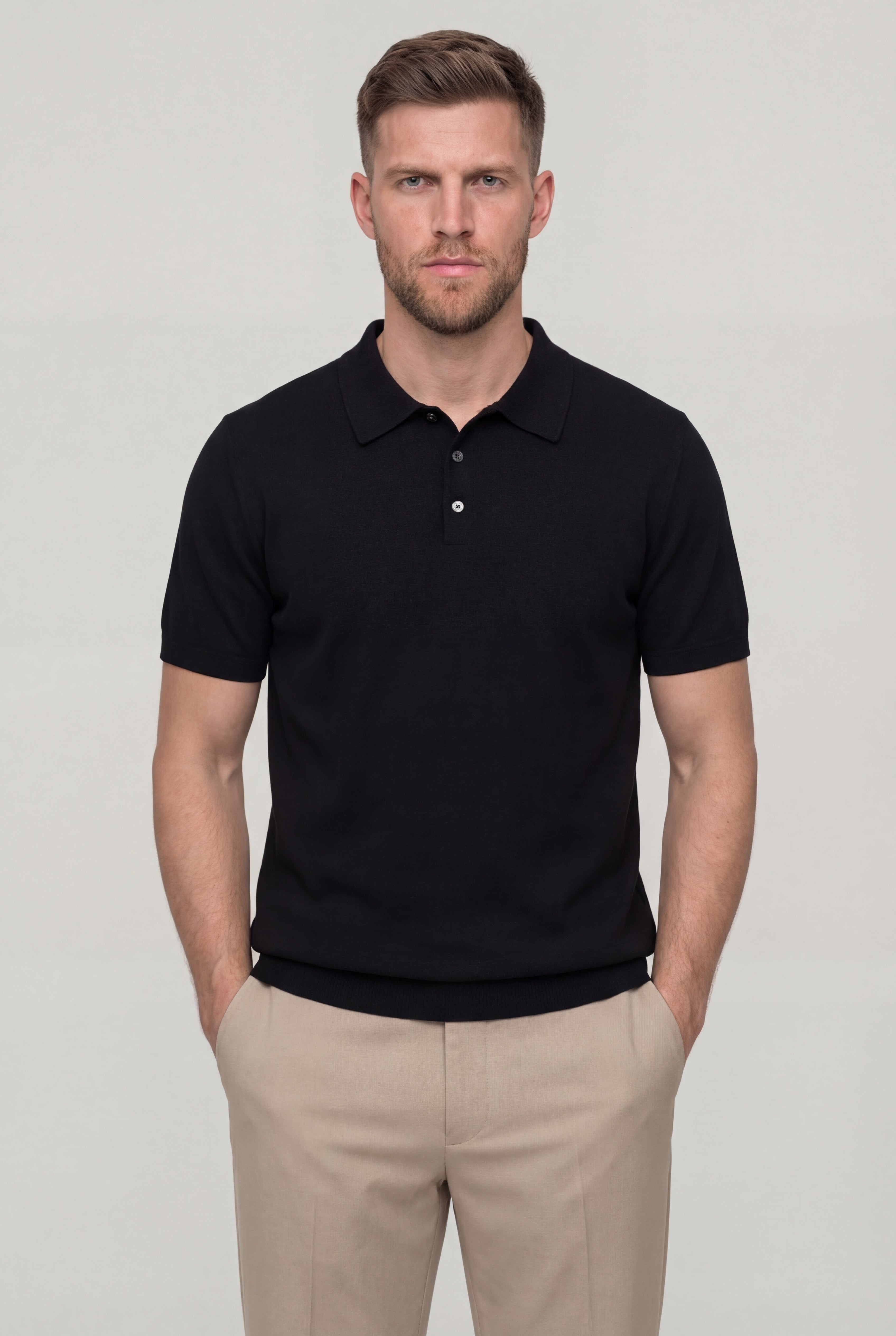 XELARO KNIT POLO SHIRT – BLACK