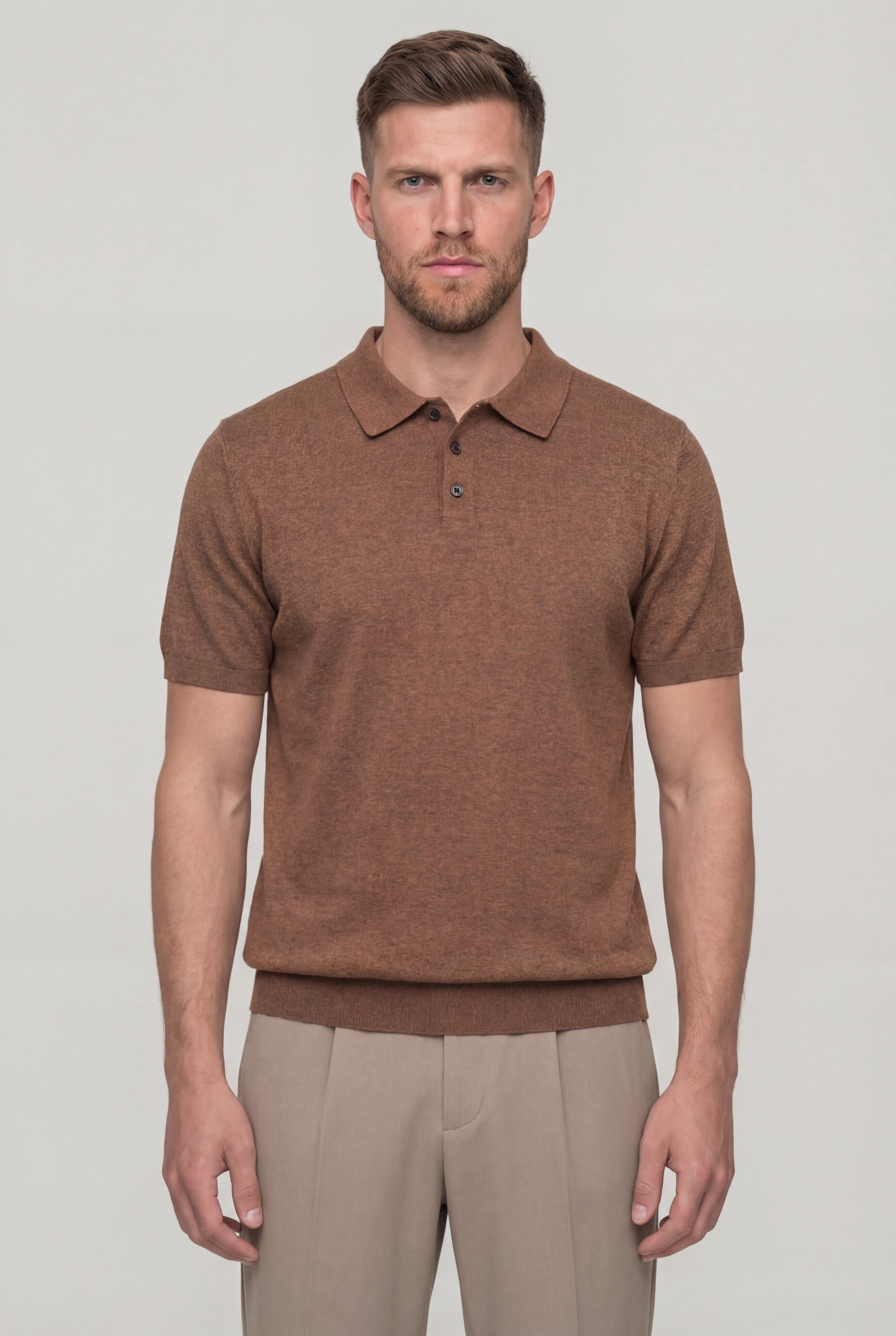 XELARO KNIT POLO SHIRT – BROWN