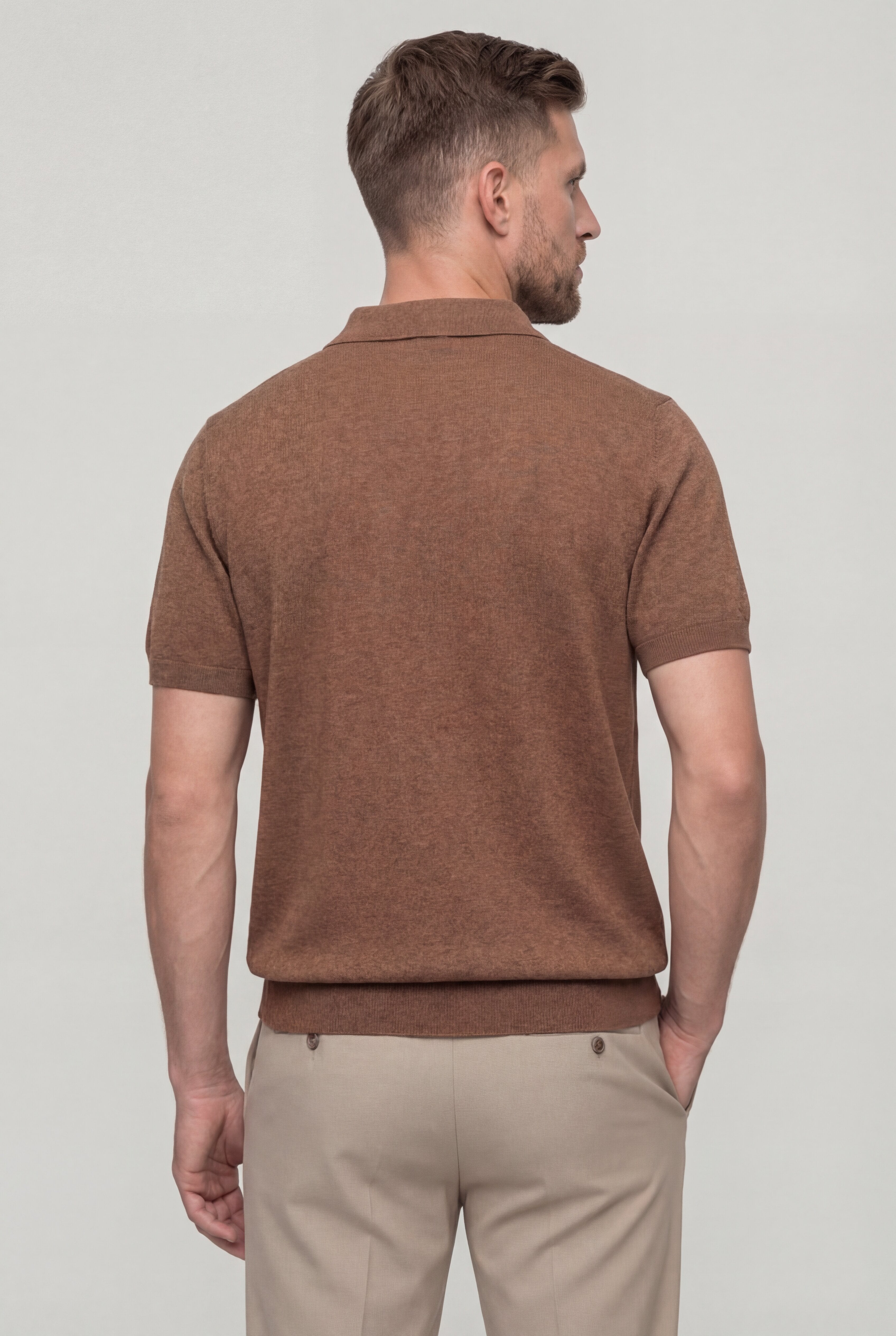 XELARO KNIT POLO SHIRT – BROWN
