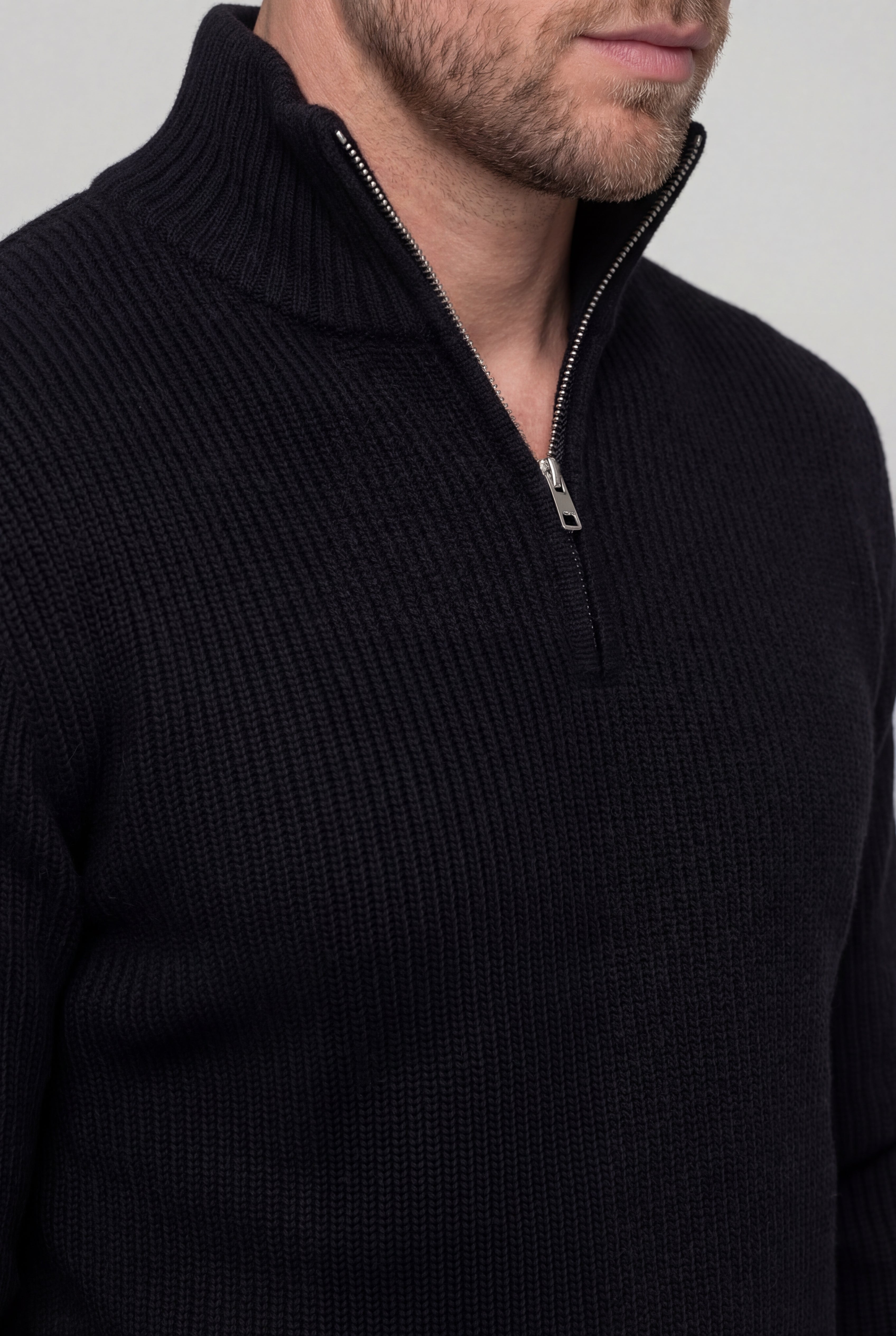 ZALVOR QUARTER ZIP SWEATER – BLACK