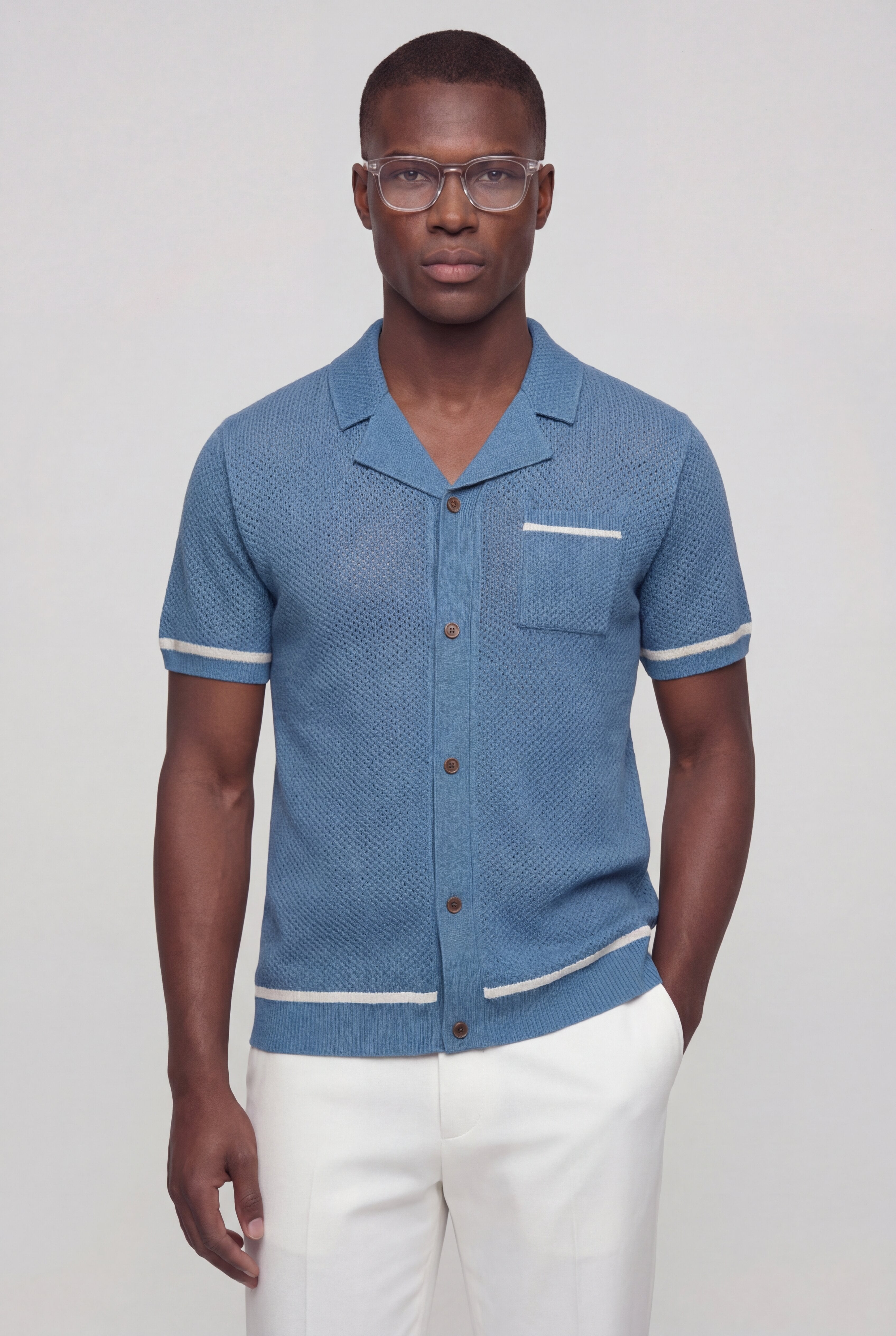 ZANECRO TEXTURED KNIT SHIRT – BLUE