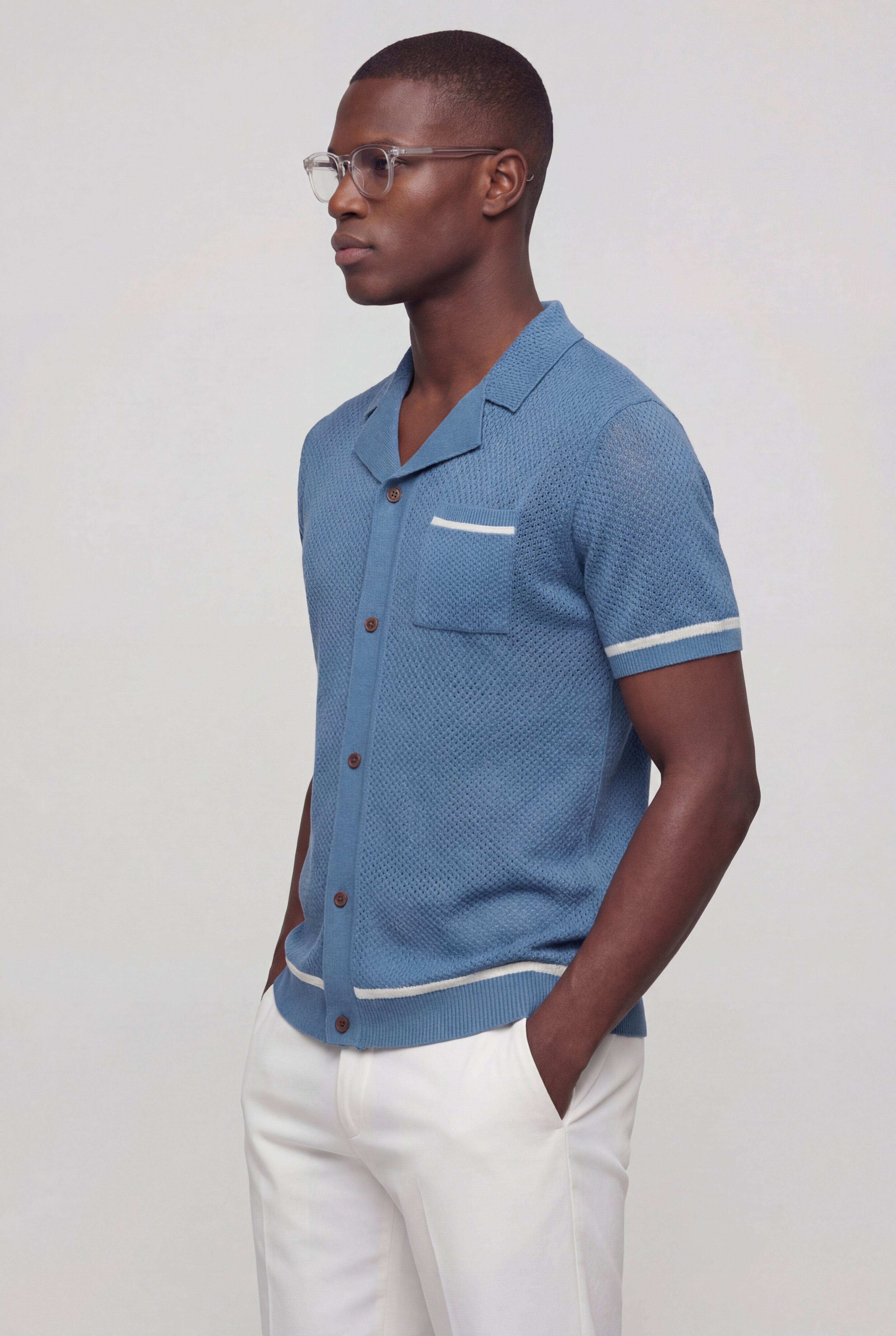 ZANECRO TEXTURED KNIT SHIRT – BLUE