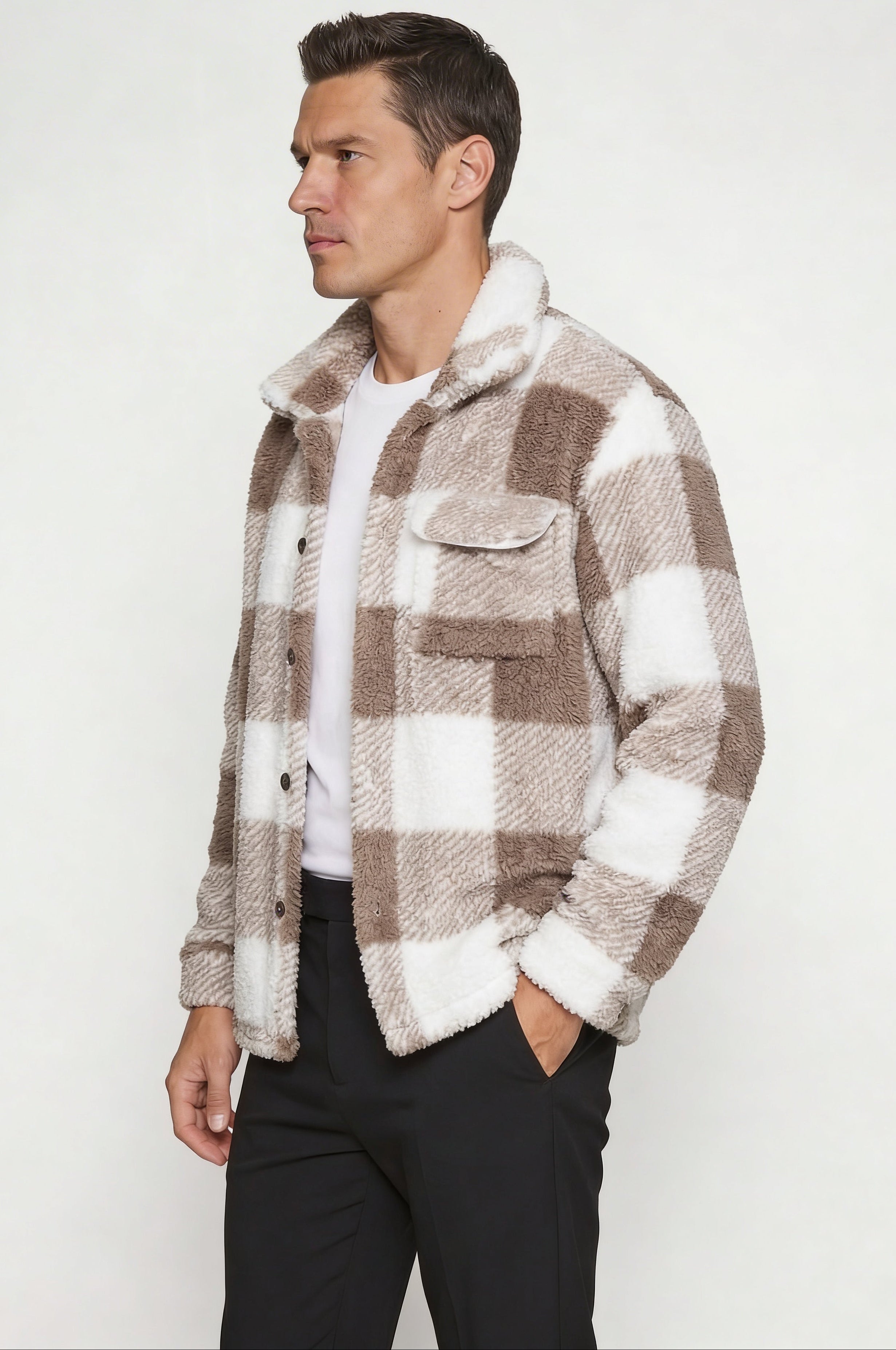 ZARETH PLAID JACKET - COFFEE