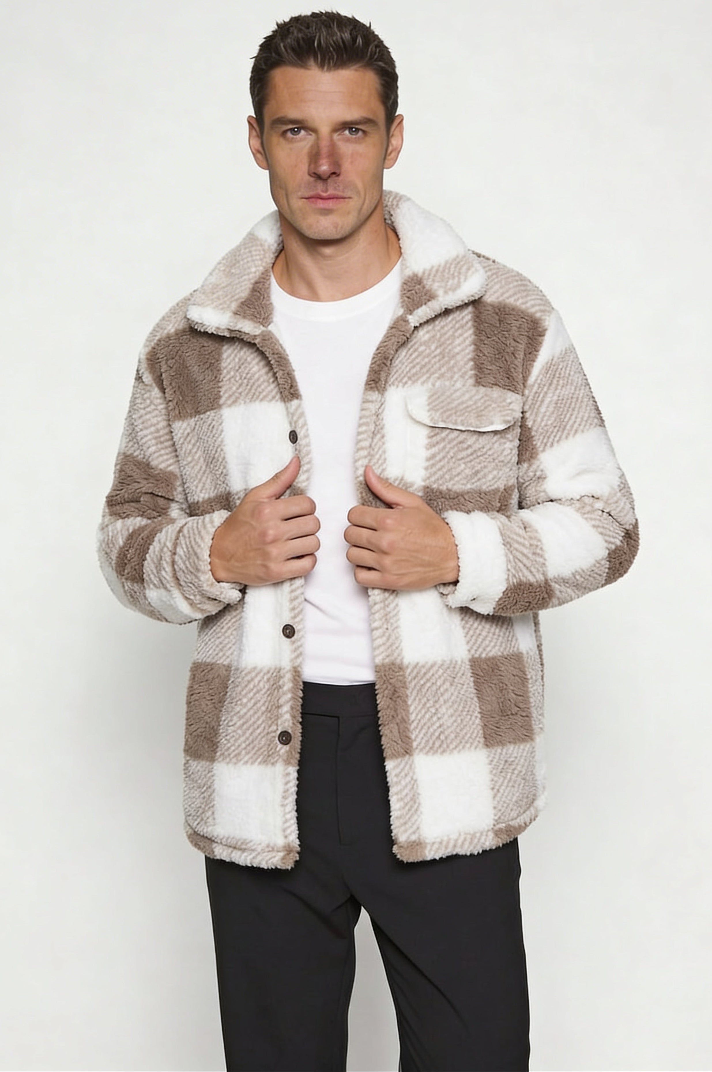 ZARETH PLAID JACKET - COFFEE