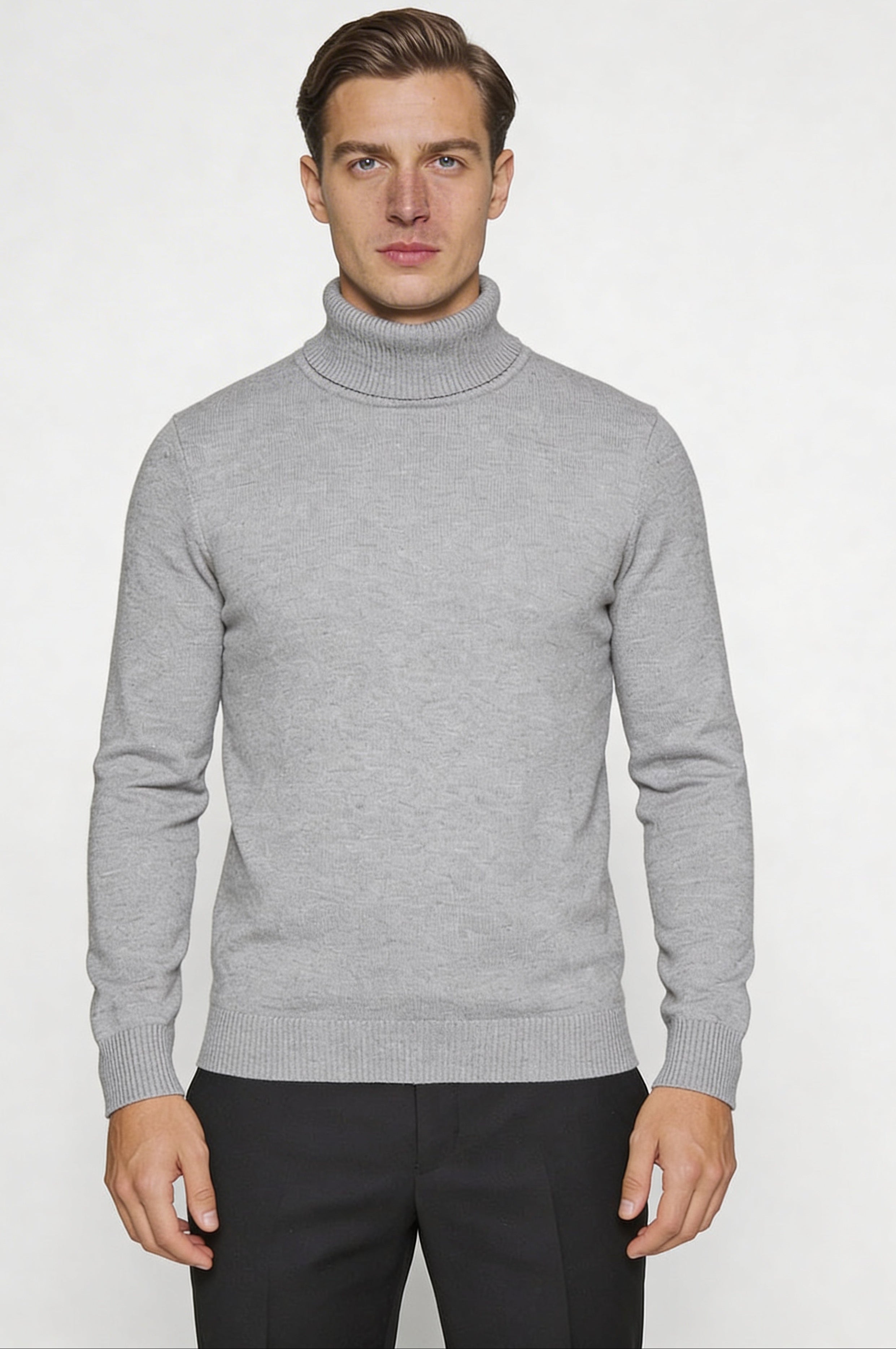 ZAVERON THIN TURTLENECK SWEATER – GRAY