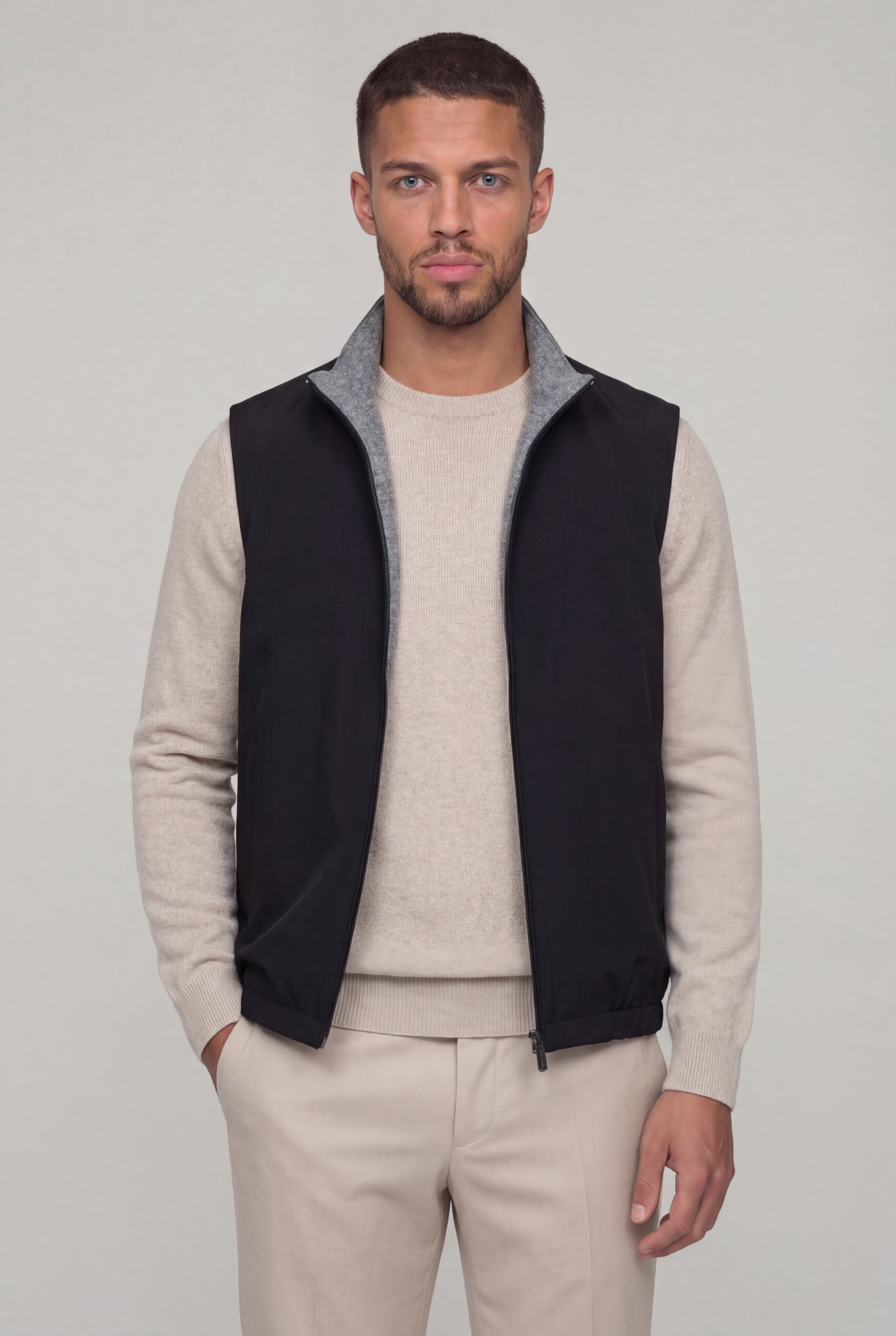 Men's Reversible Lightweight Vest Black – Slim Fit Zip Up Casual
