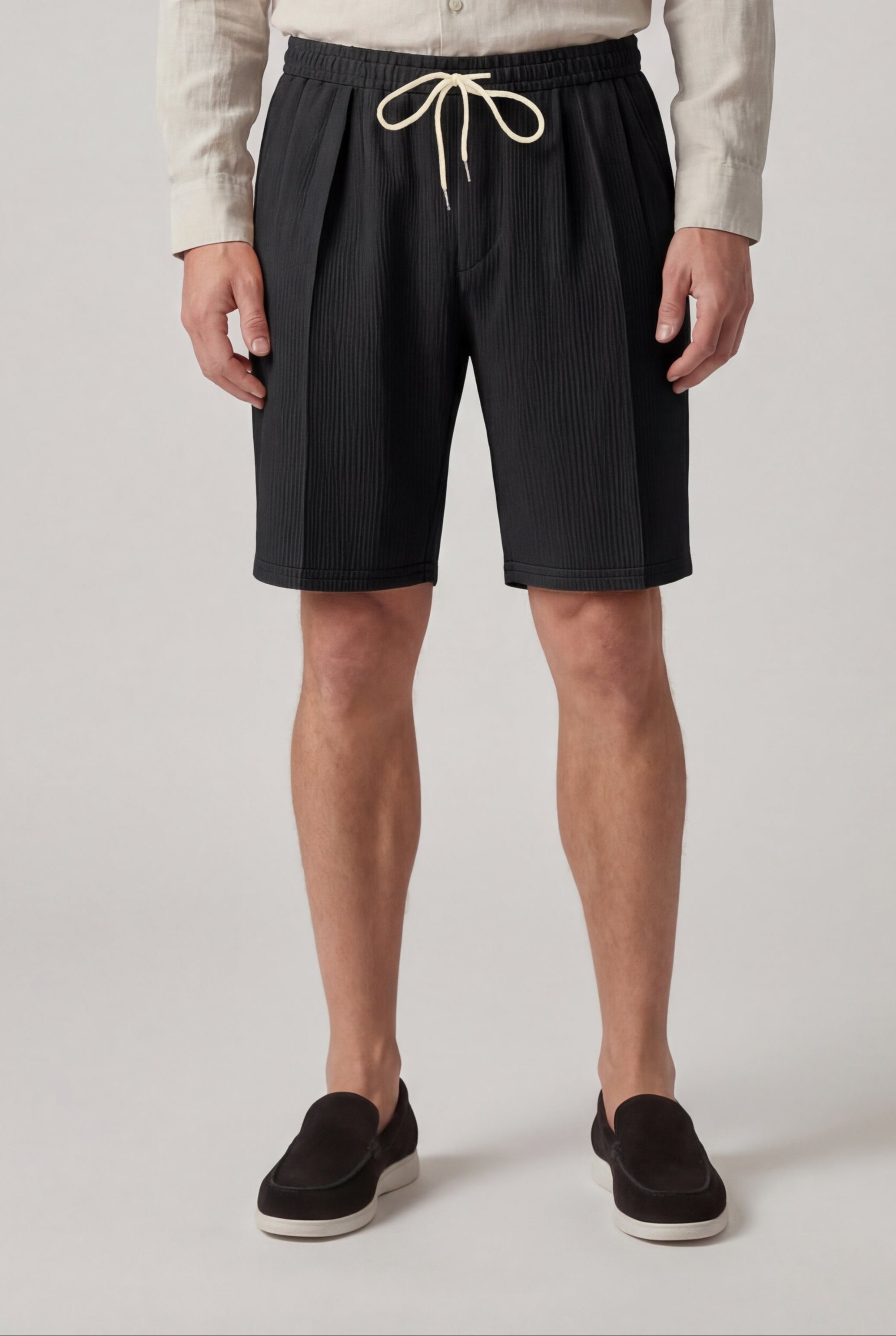 ZELVORIN TEXTURED DRAWSTRING SHORTS – BLACK