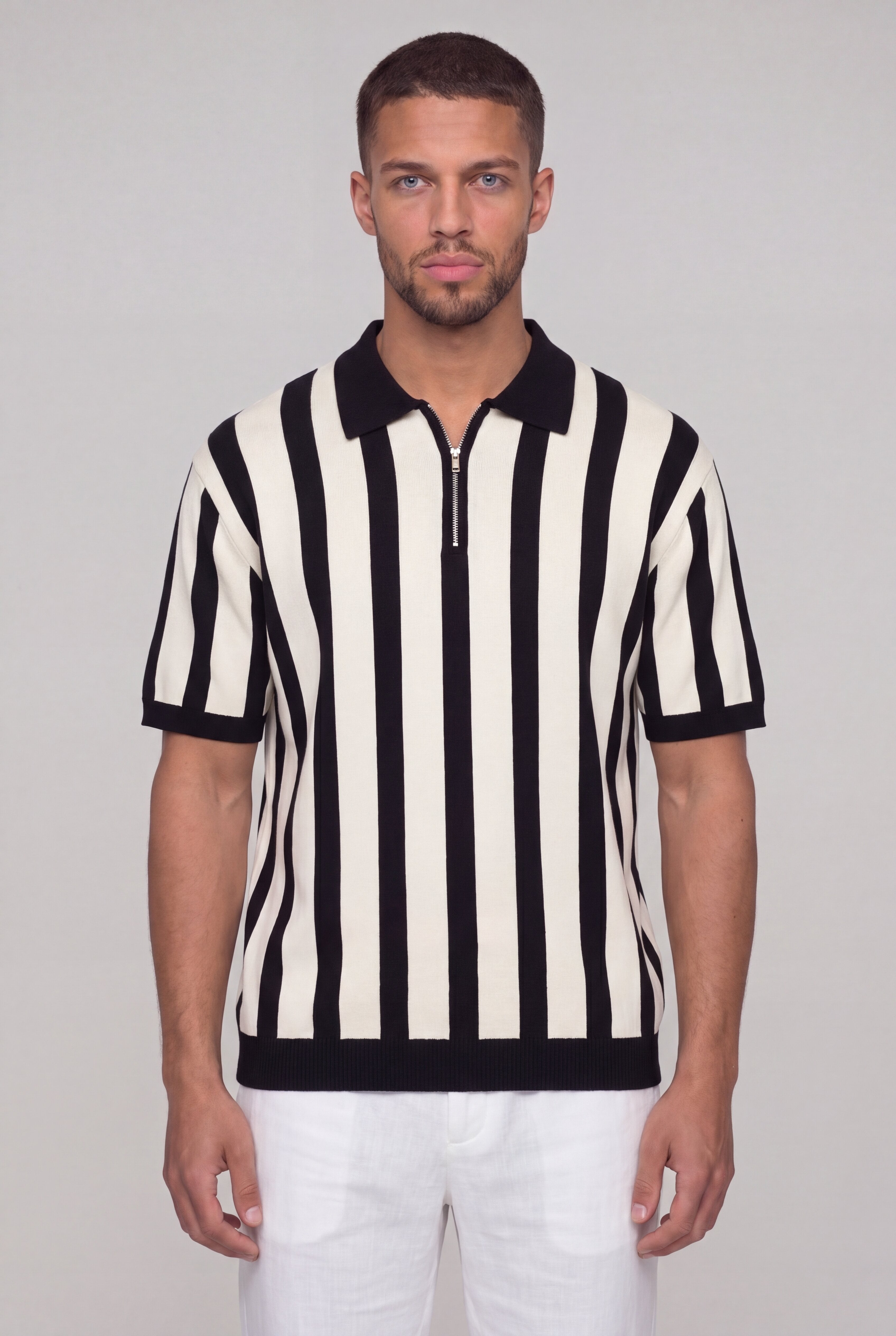 ZENOT O STRIPE POLO - BLACK