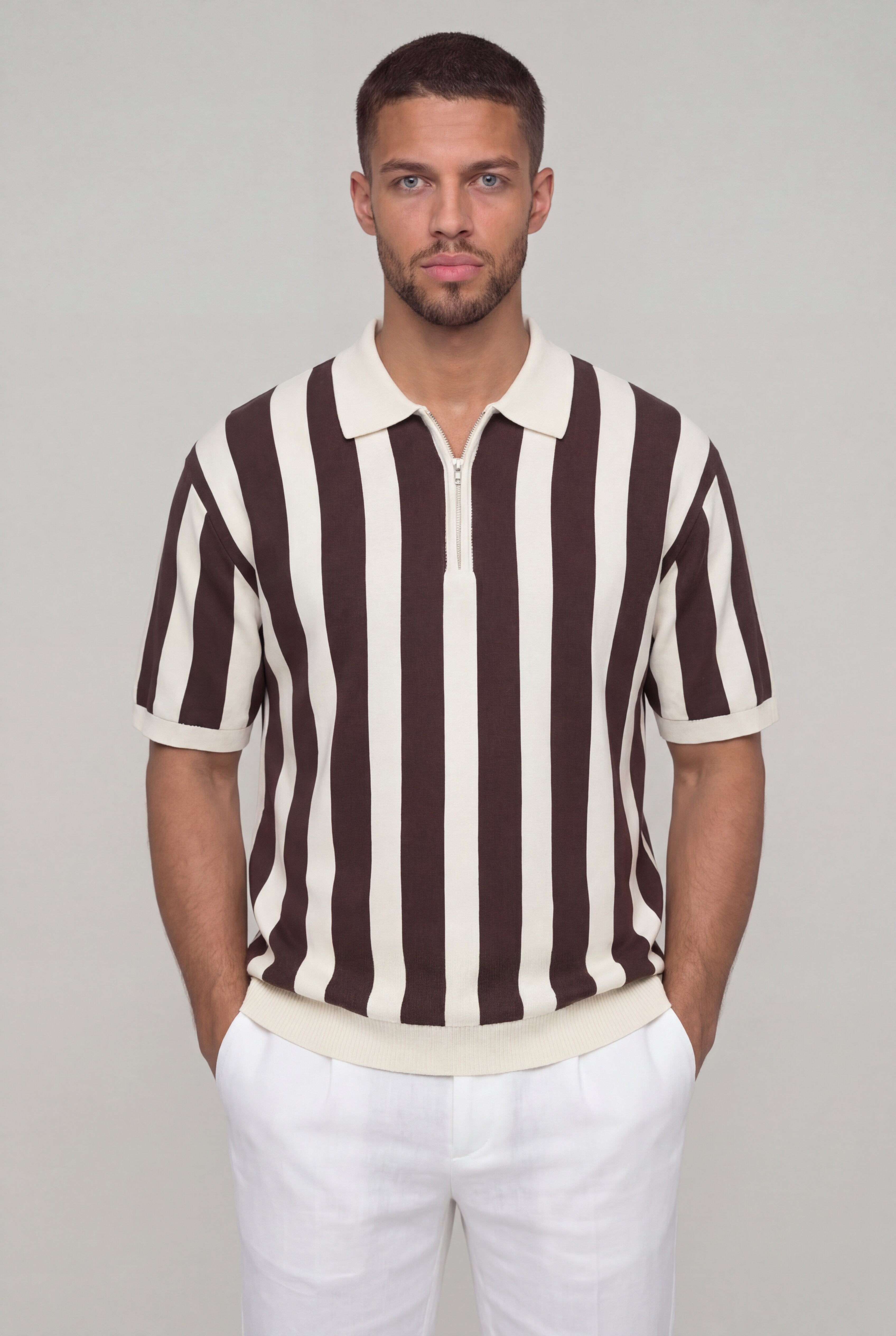 ZENOT O STRIPE POLO - KHAKI