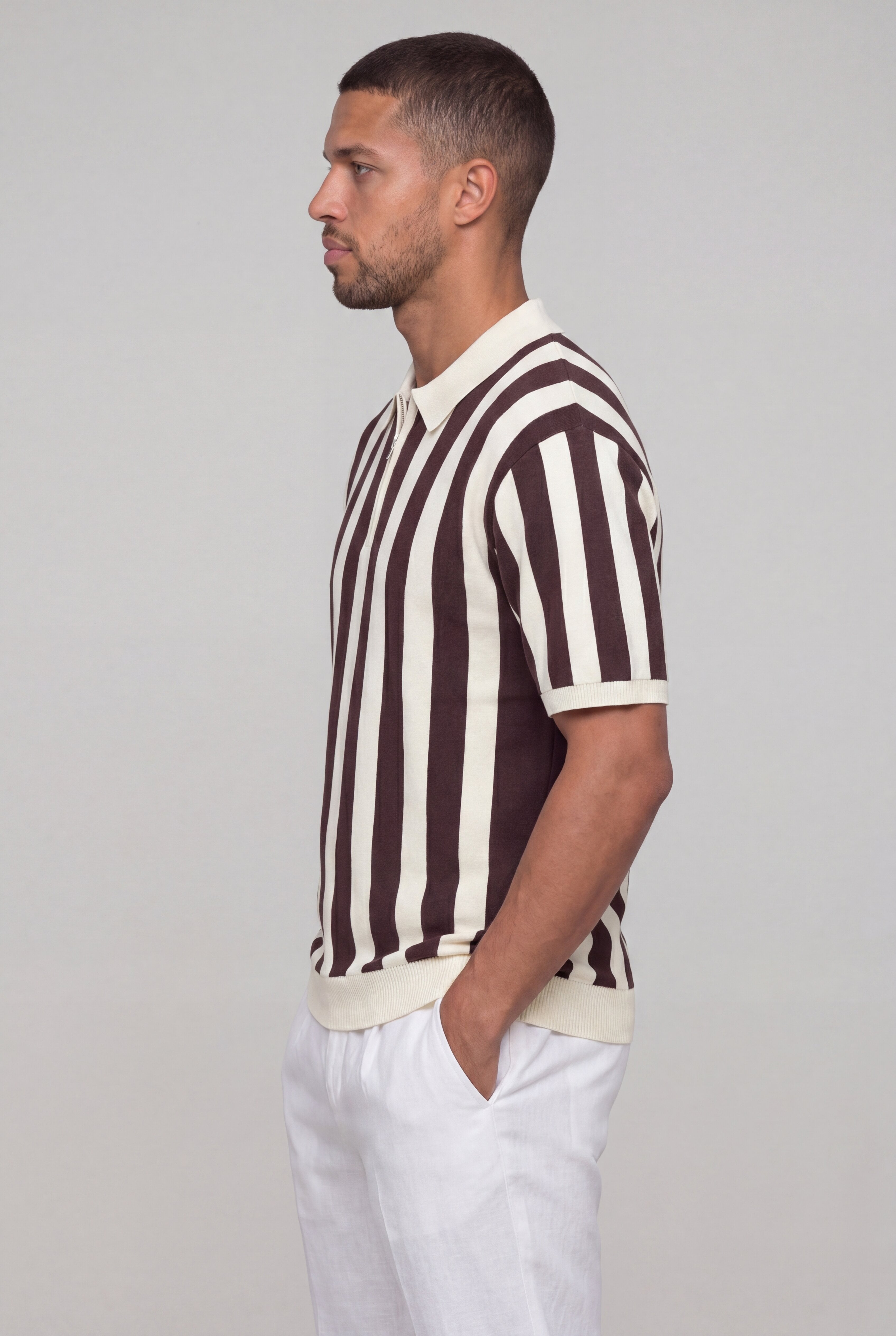 ZENOT O STRIPE POLO - KHAKI