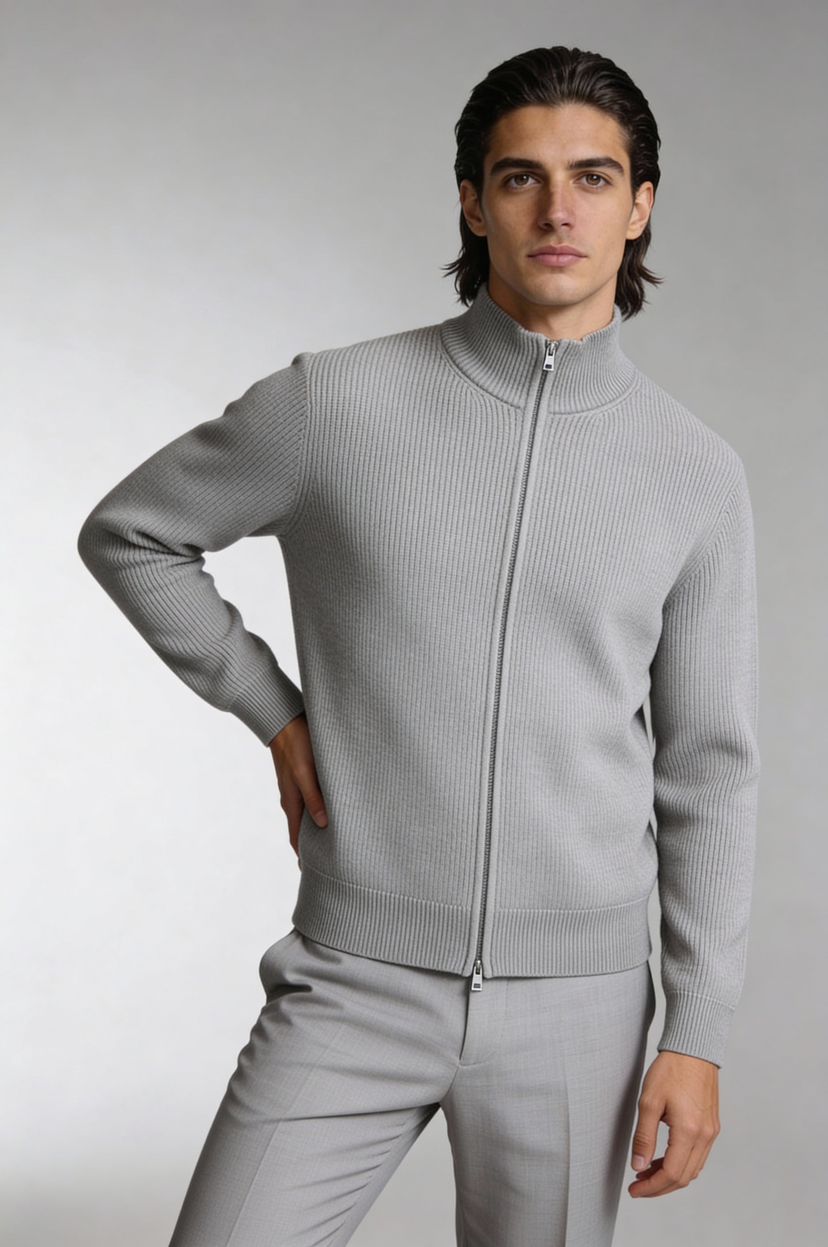 CALVION FULL-ZIP SWEATER – GRAY