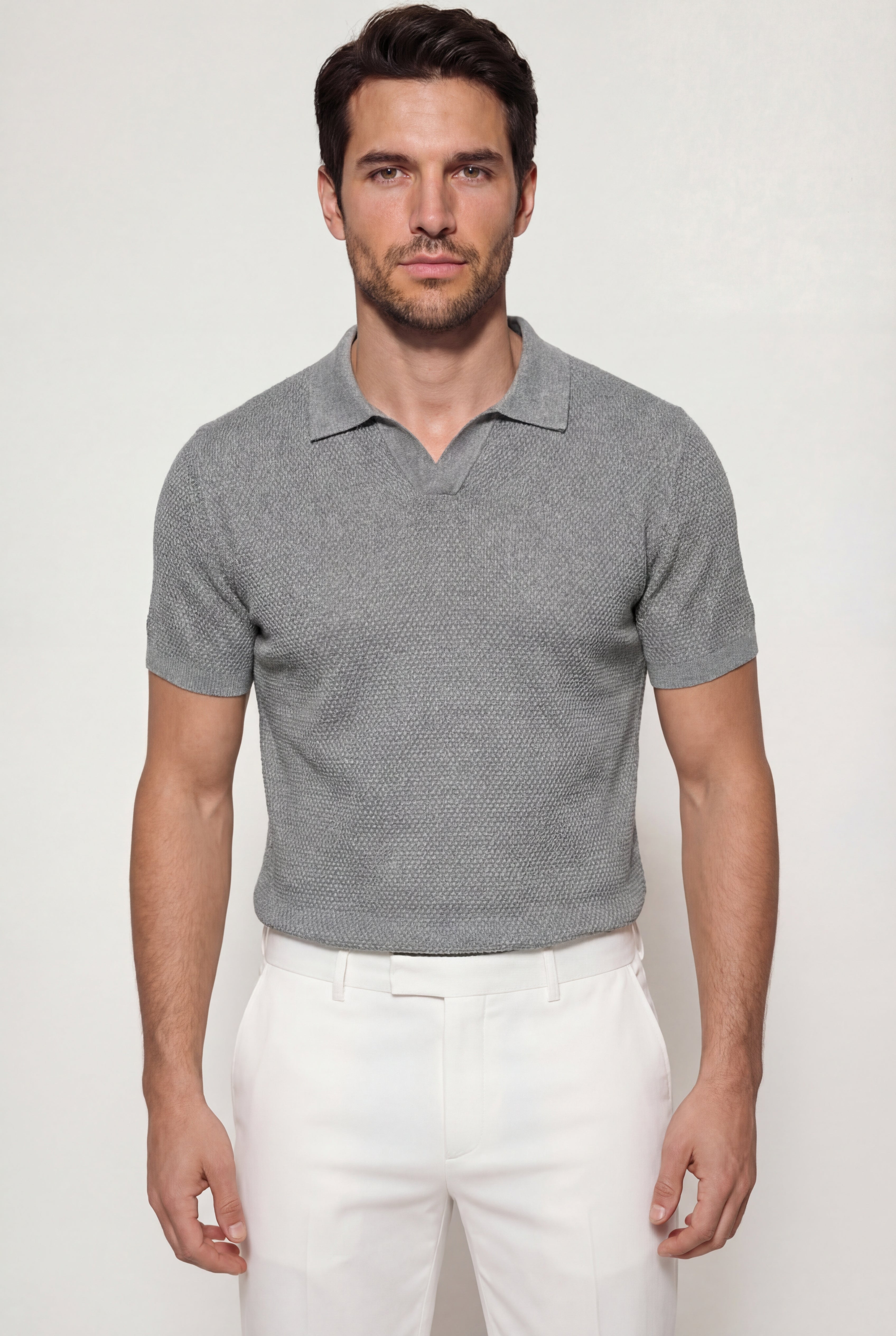 ELMORIN KNIT POLO SHIRT – GRAY