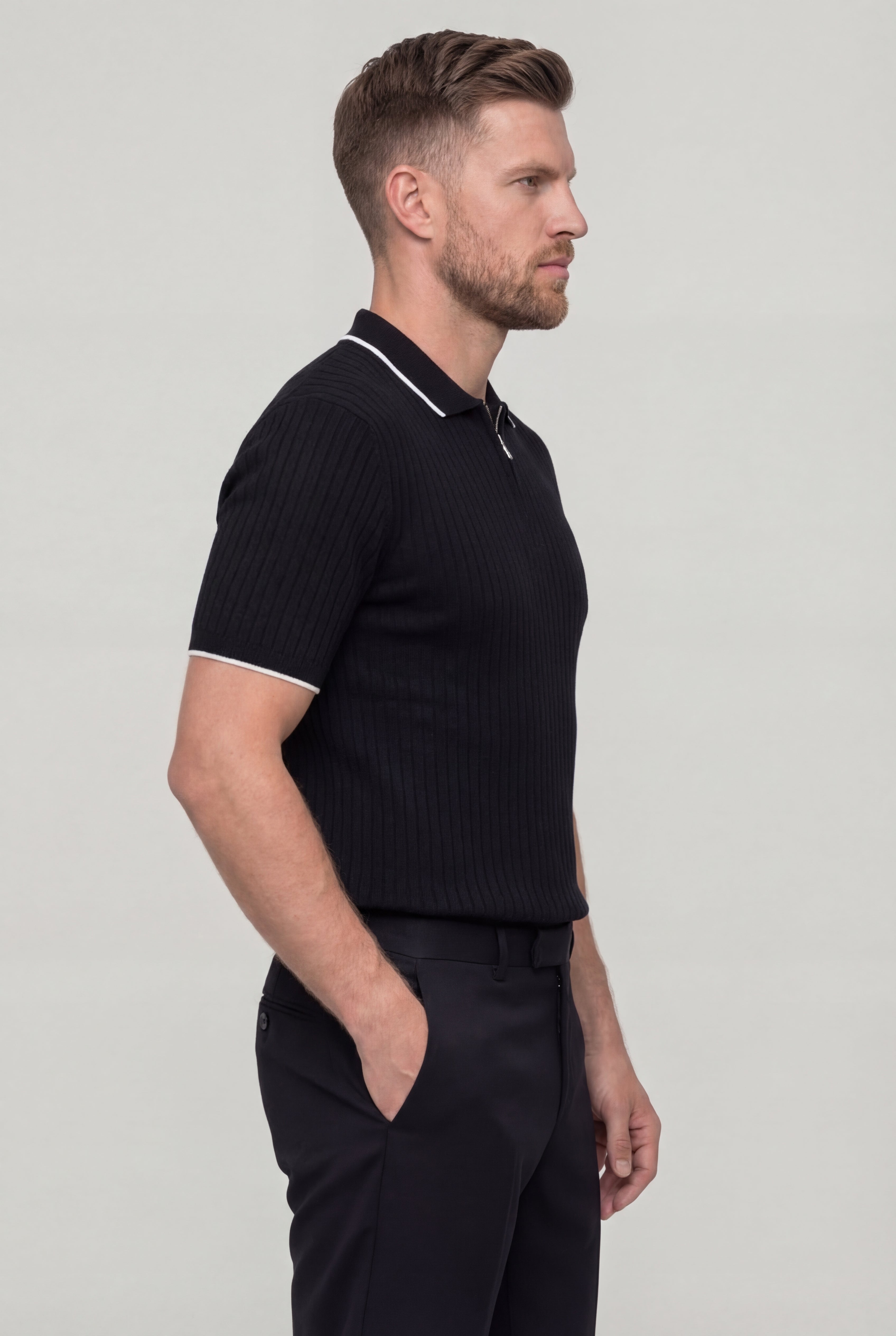 TYVORIN ZIP POLO SHIRT – BLACK