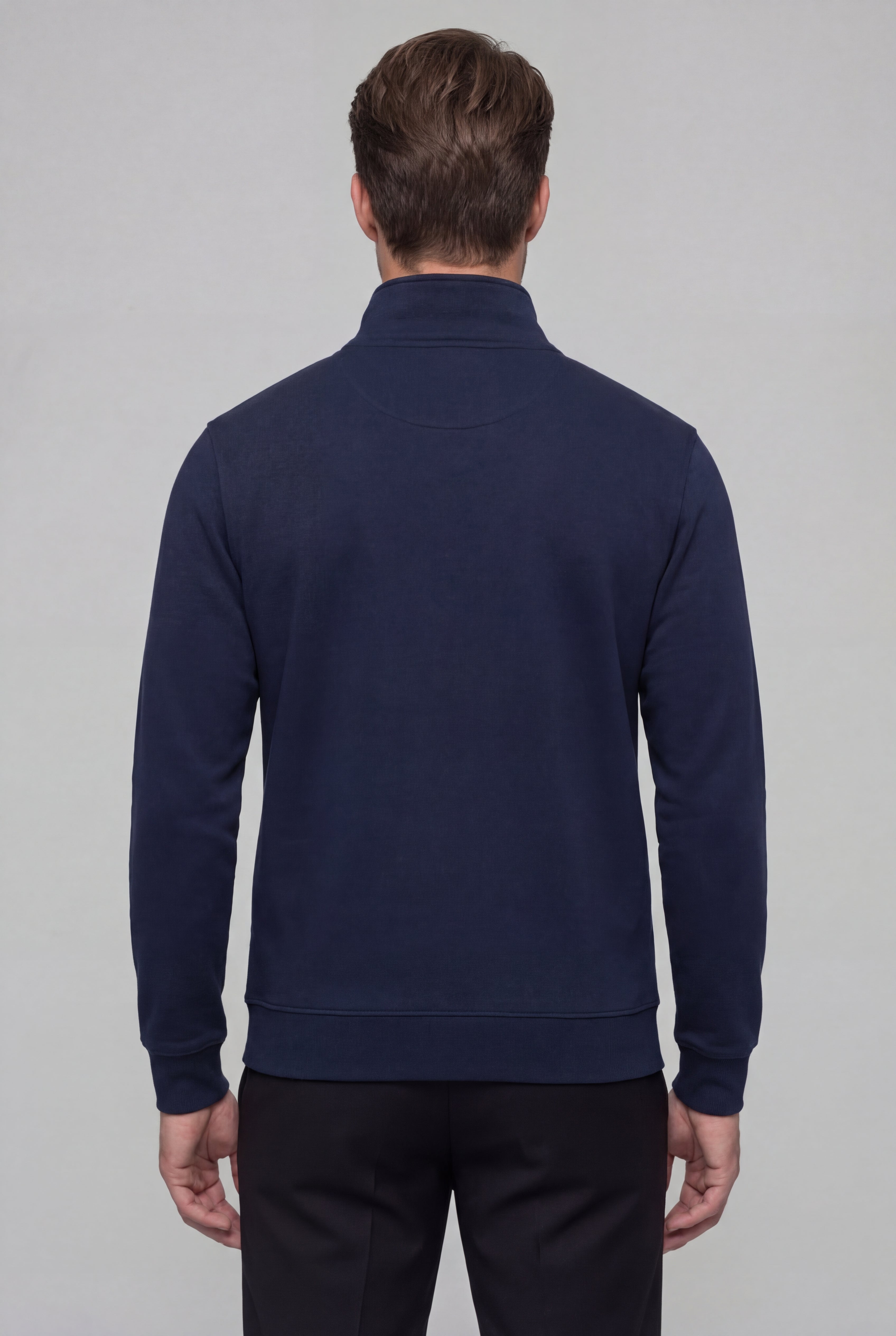 LAVERNO QUARTER ZIP COTTON SWEATER – NAVY