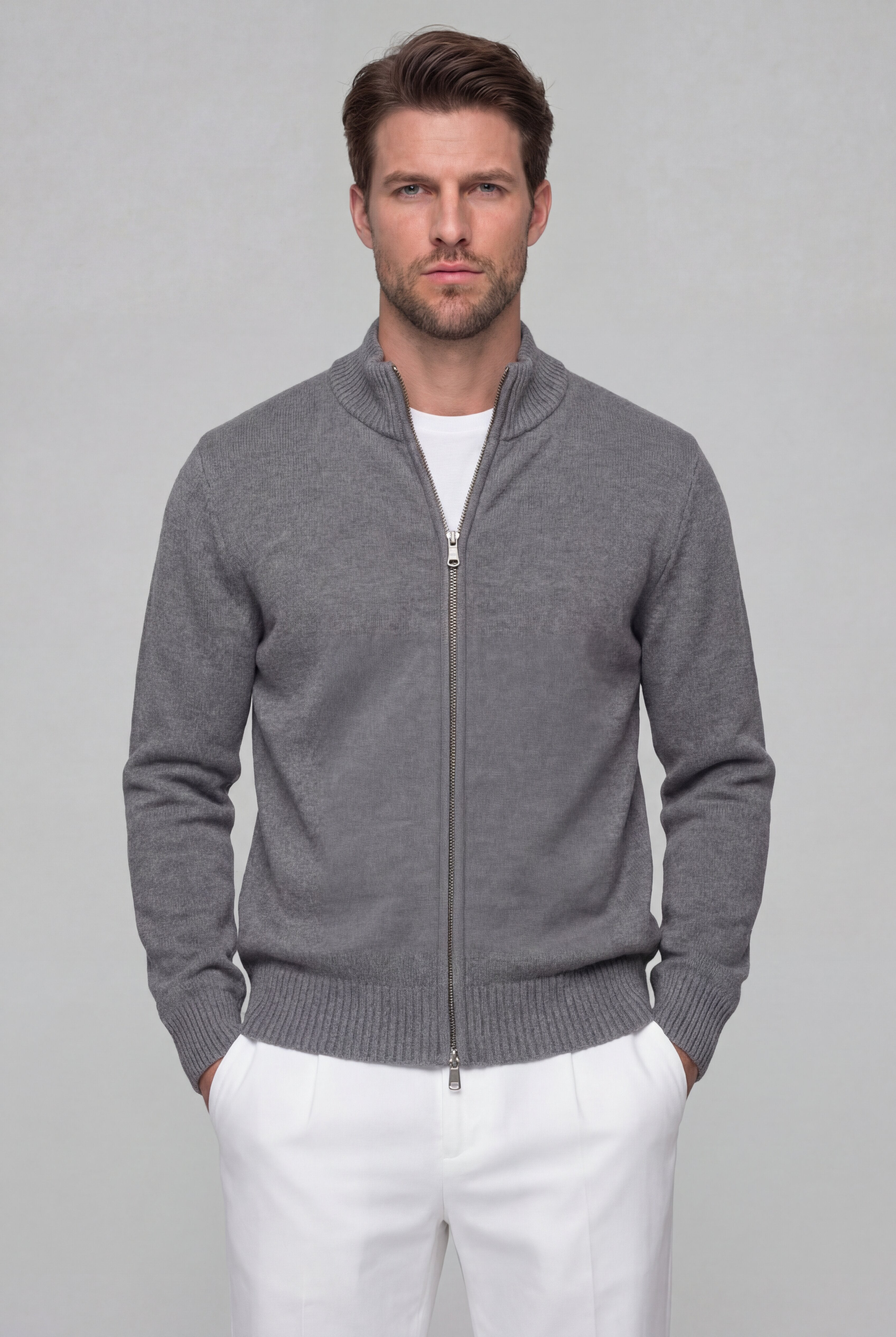 VALERNO ZIP CARDIGAN – GRAY