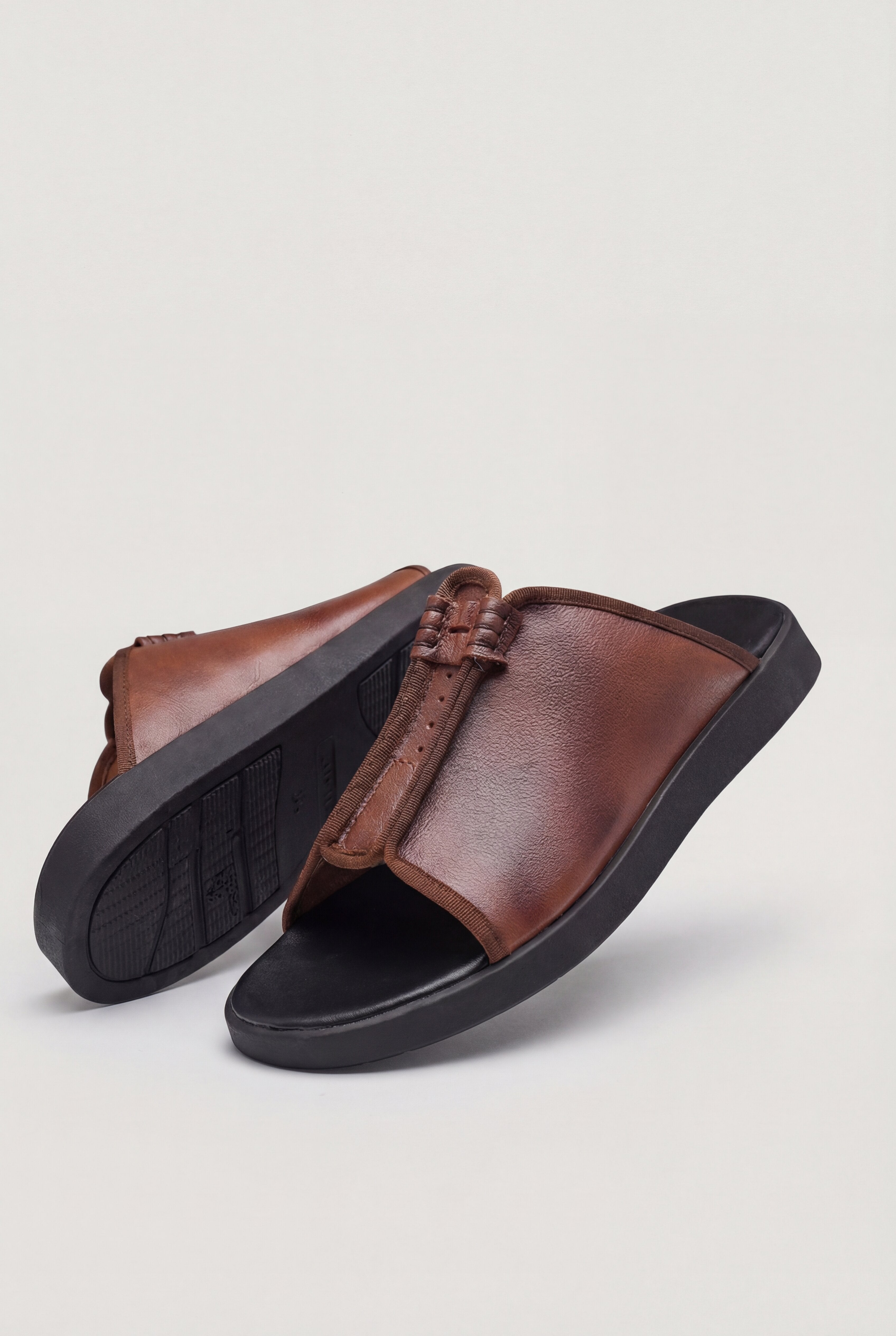 VELCANO LEATHER SLIDE SANDALS – BROWN