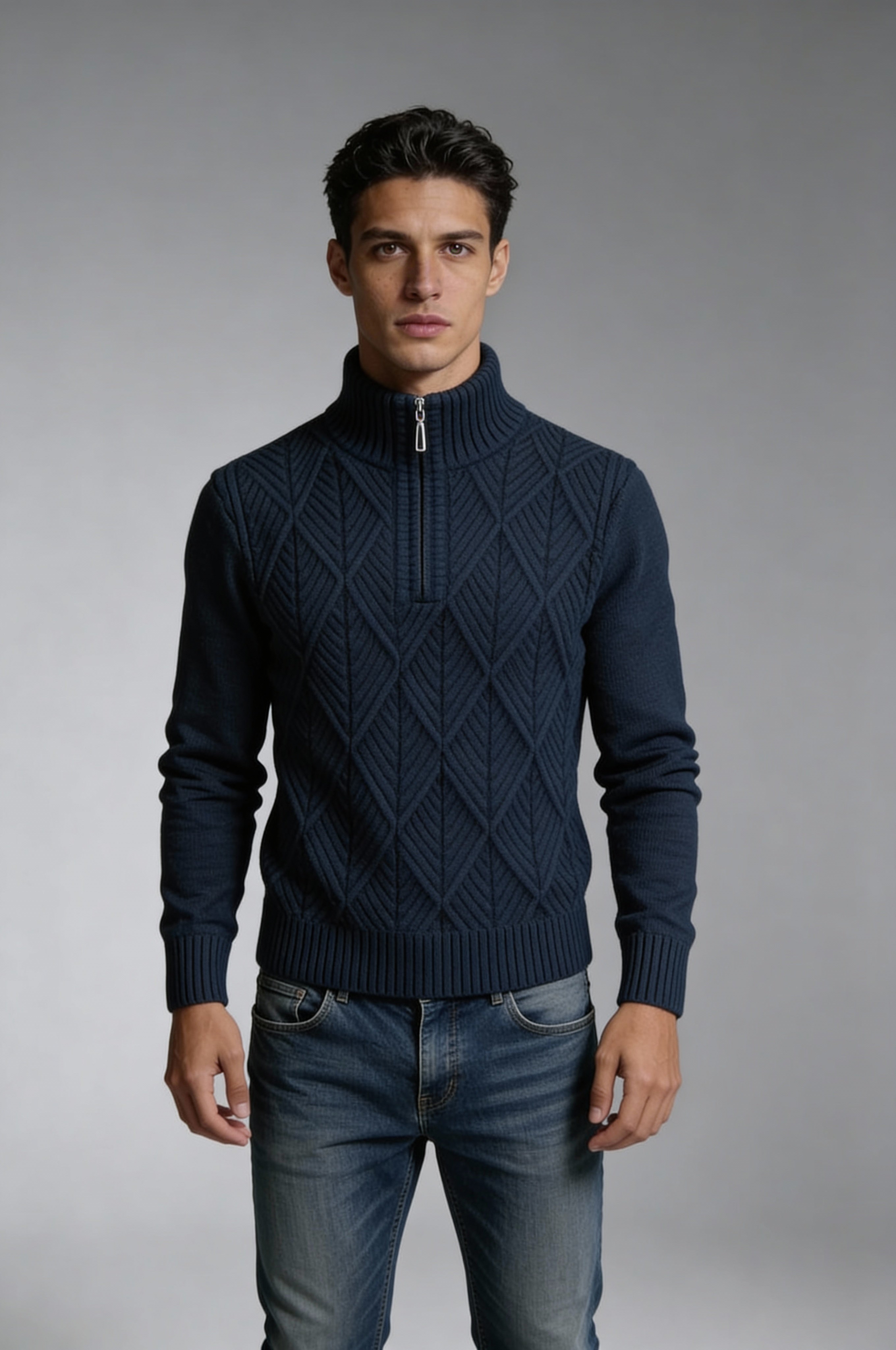 VELTRIN HALF-ZIP SWEATER – NAVY
