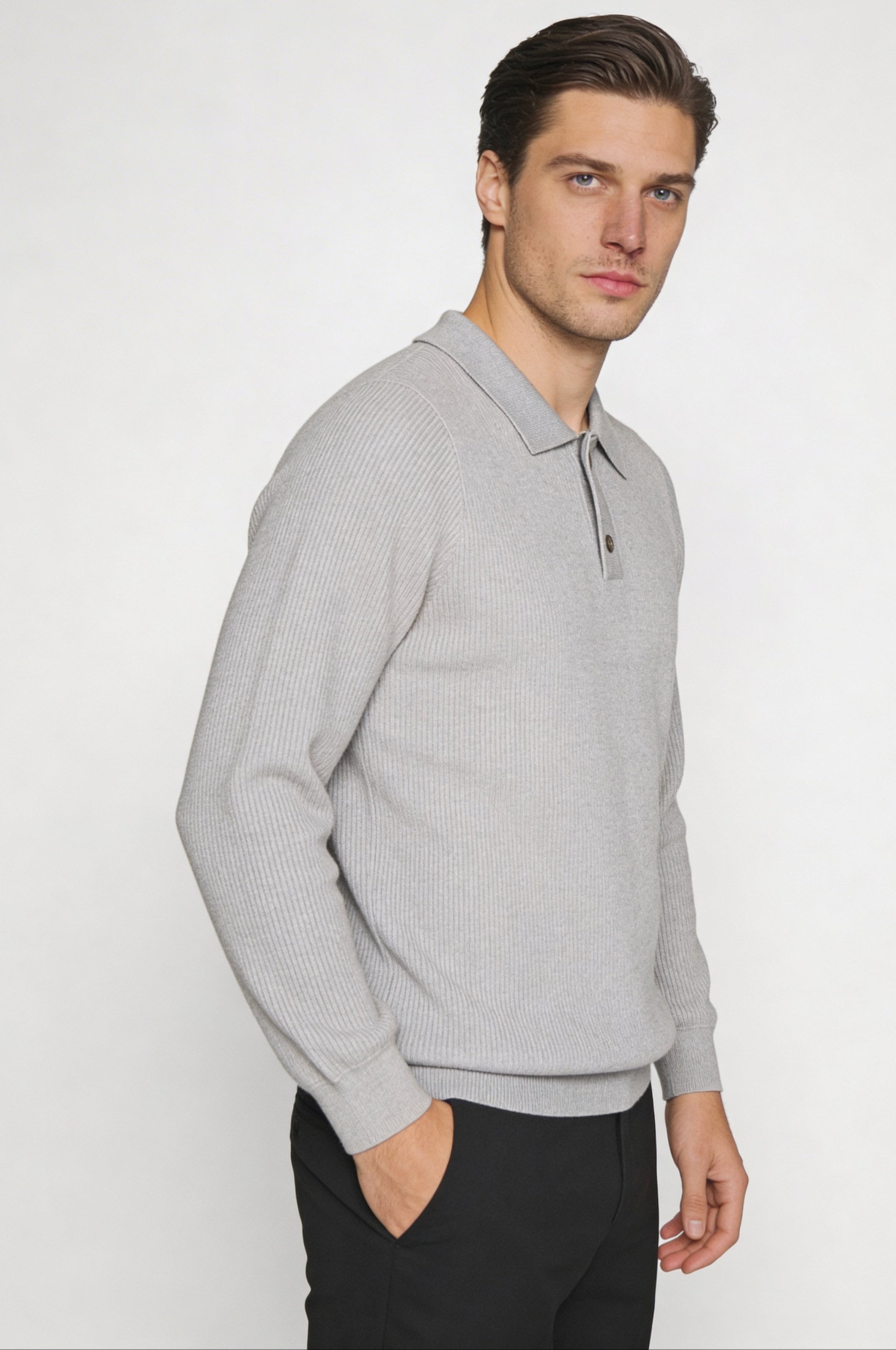 TORVAN KNIT POLO – GRAY