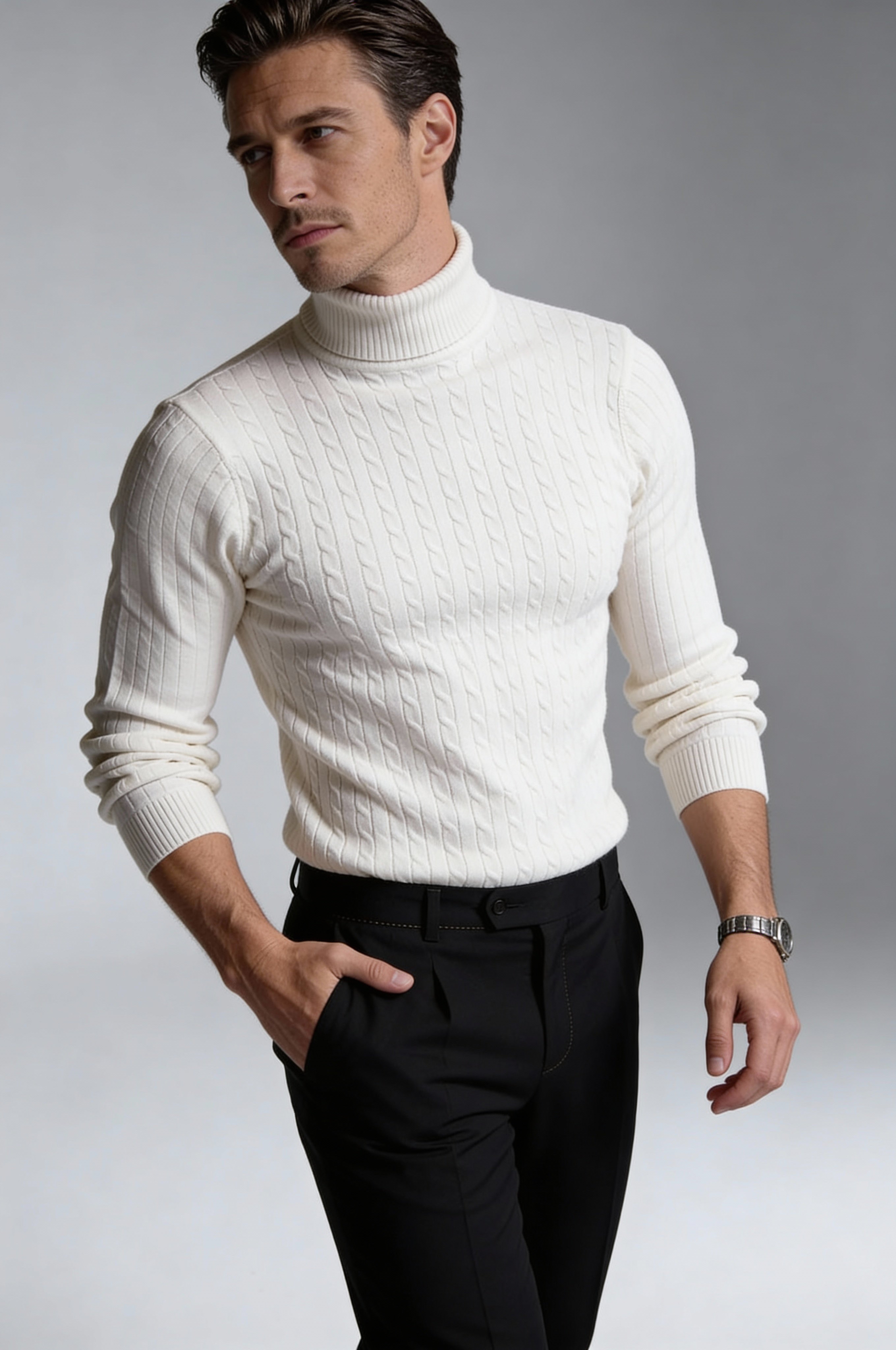 NORELLI CABLE TURTLENECK – WHITE
